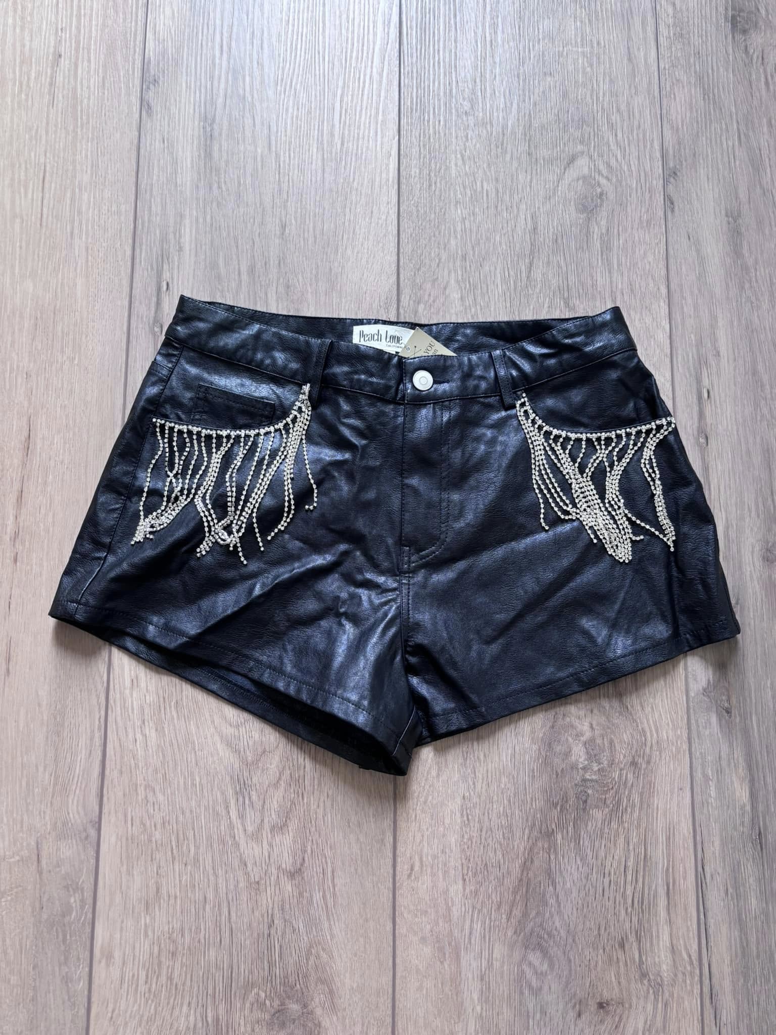Black Metal Fringe Shorts