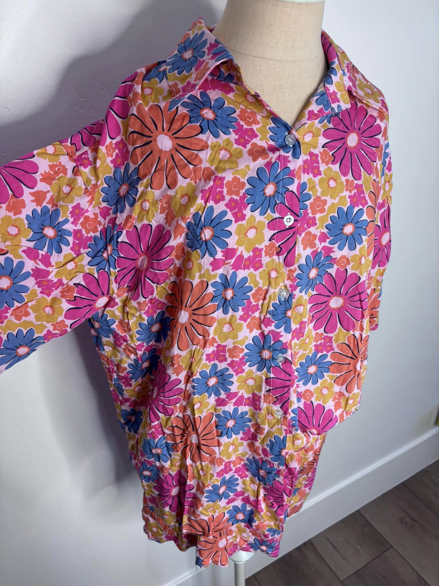 Pink Lily Button Up Tee and Shorts Set