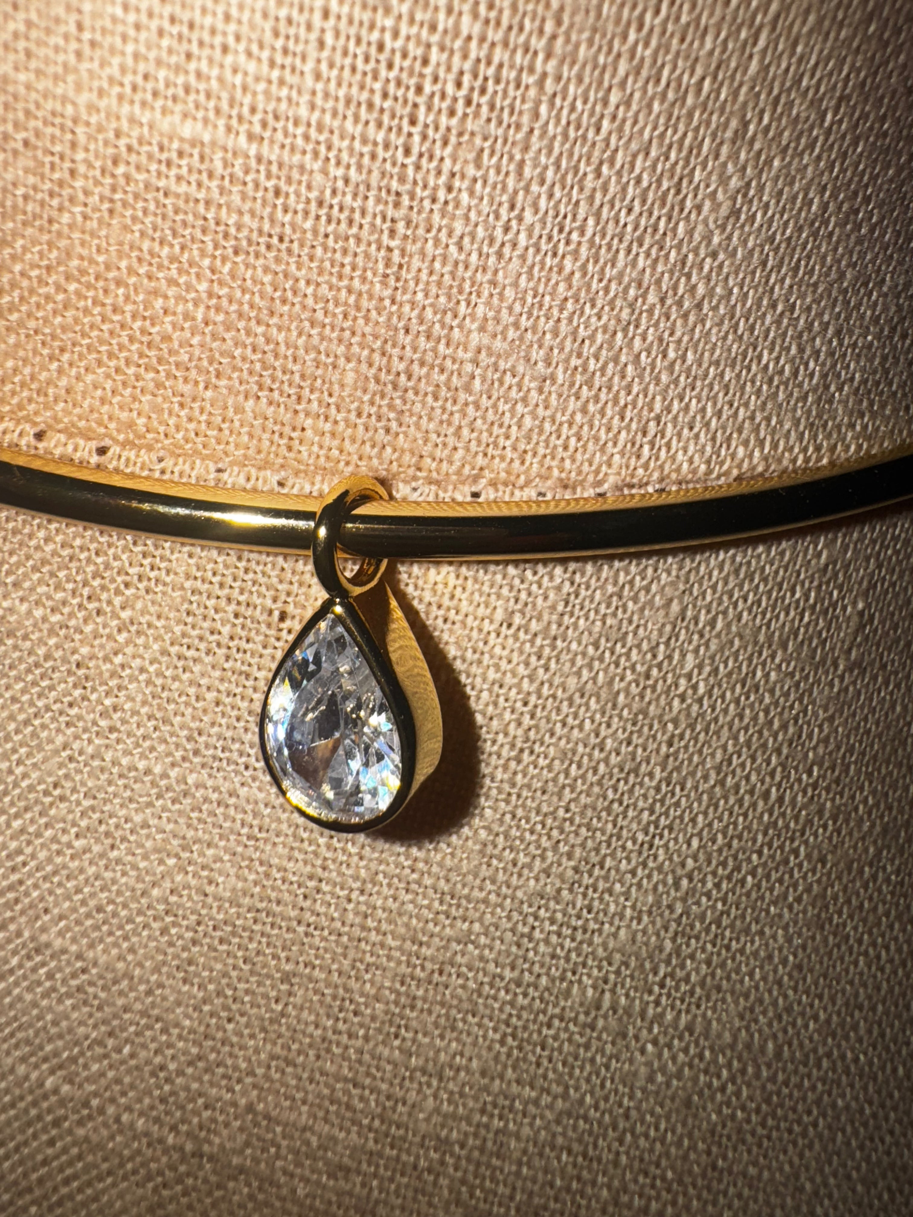 Gold Choker with Tear Drop Crystal Necklace