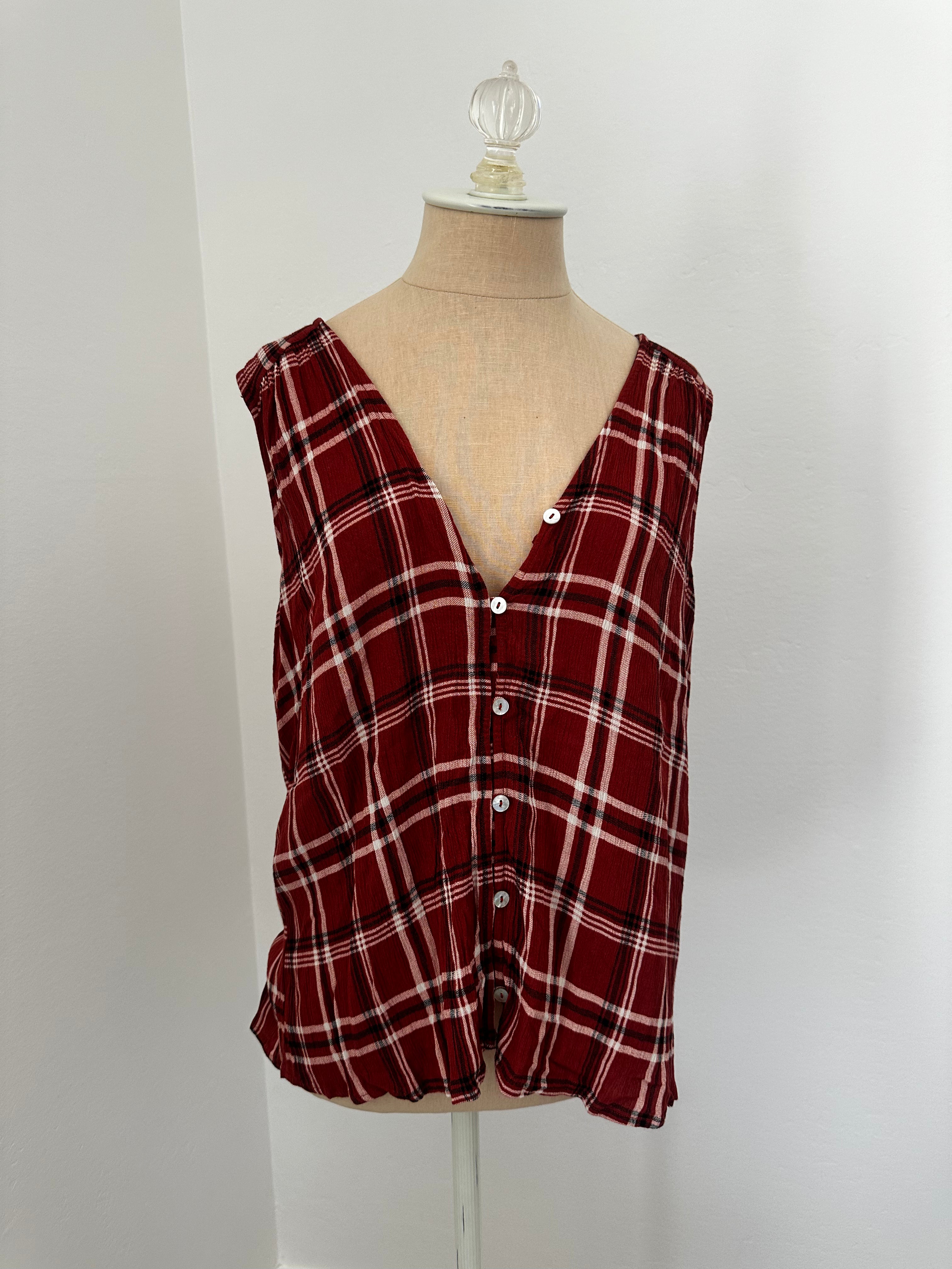 Red Plaid Button Up (Size Large)