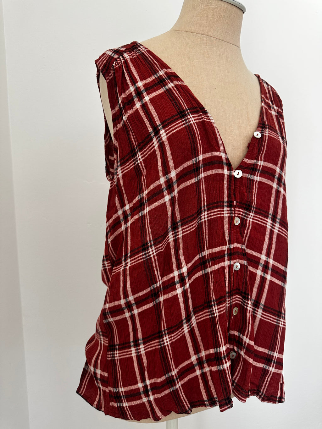 Red Plaid Button Up (Size Large)