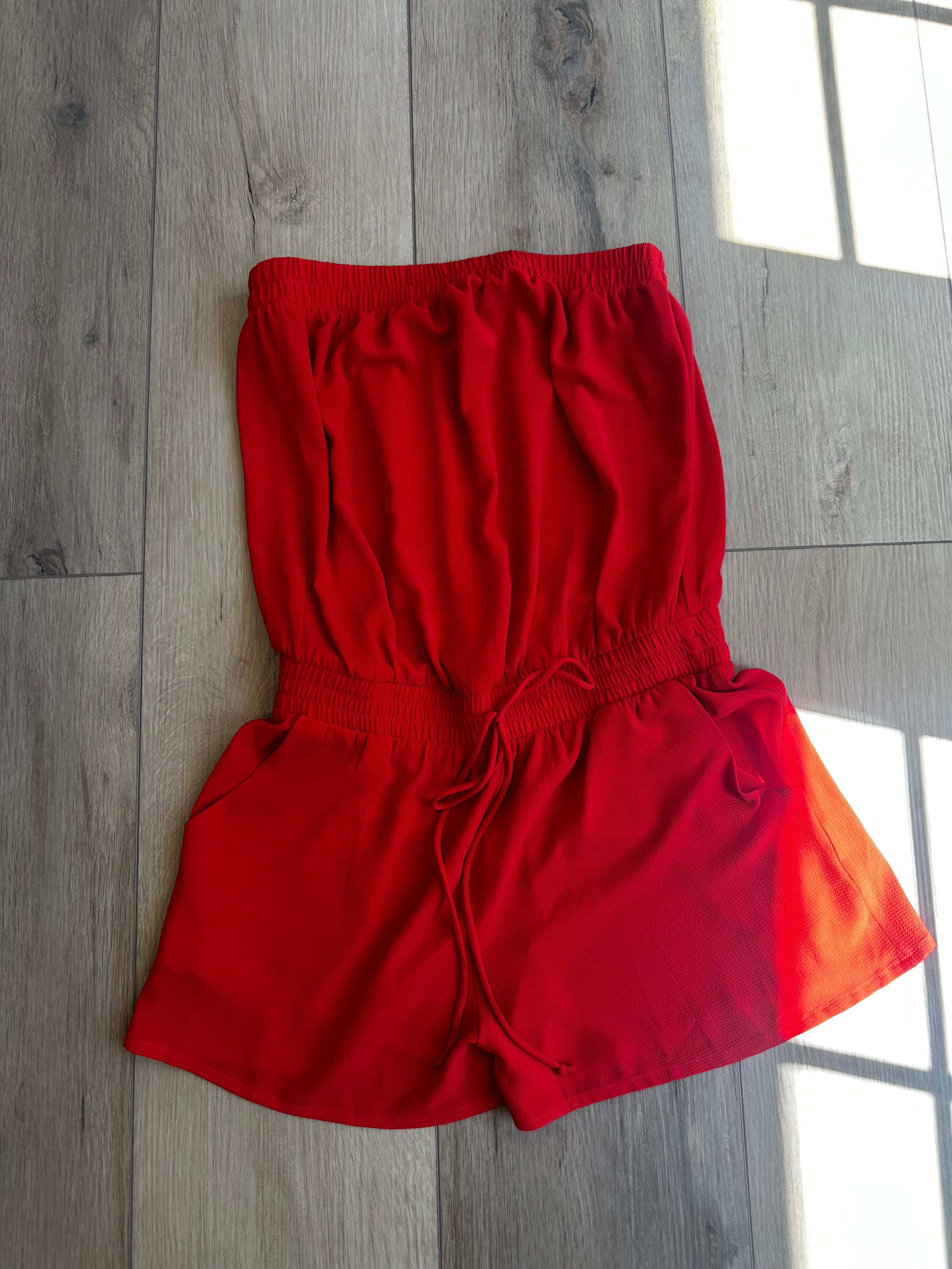 Red Strapless Romper  pink lily (Size Large)