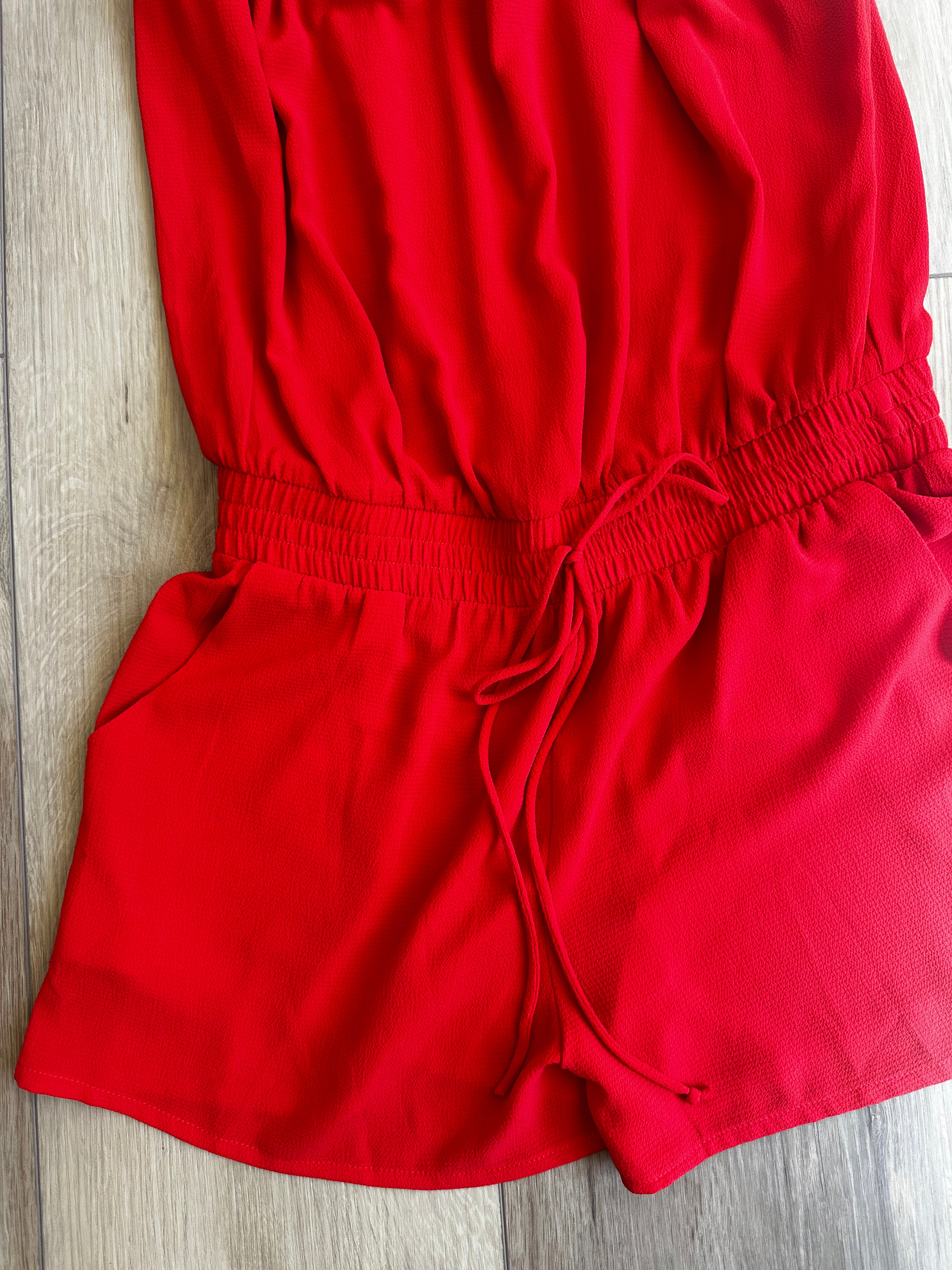 Red Strapless Romper  pink lily (Size Large)