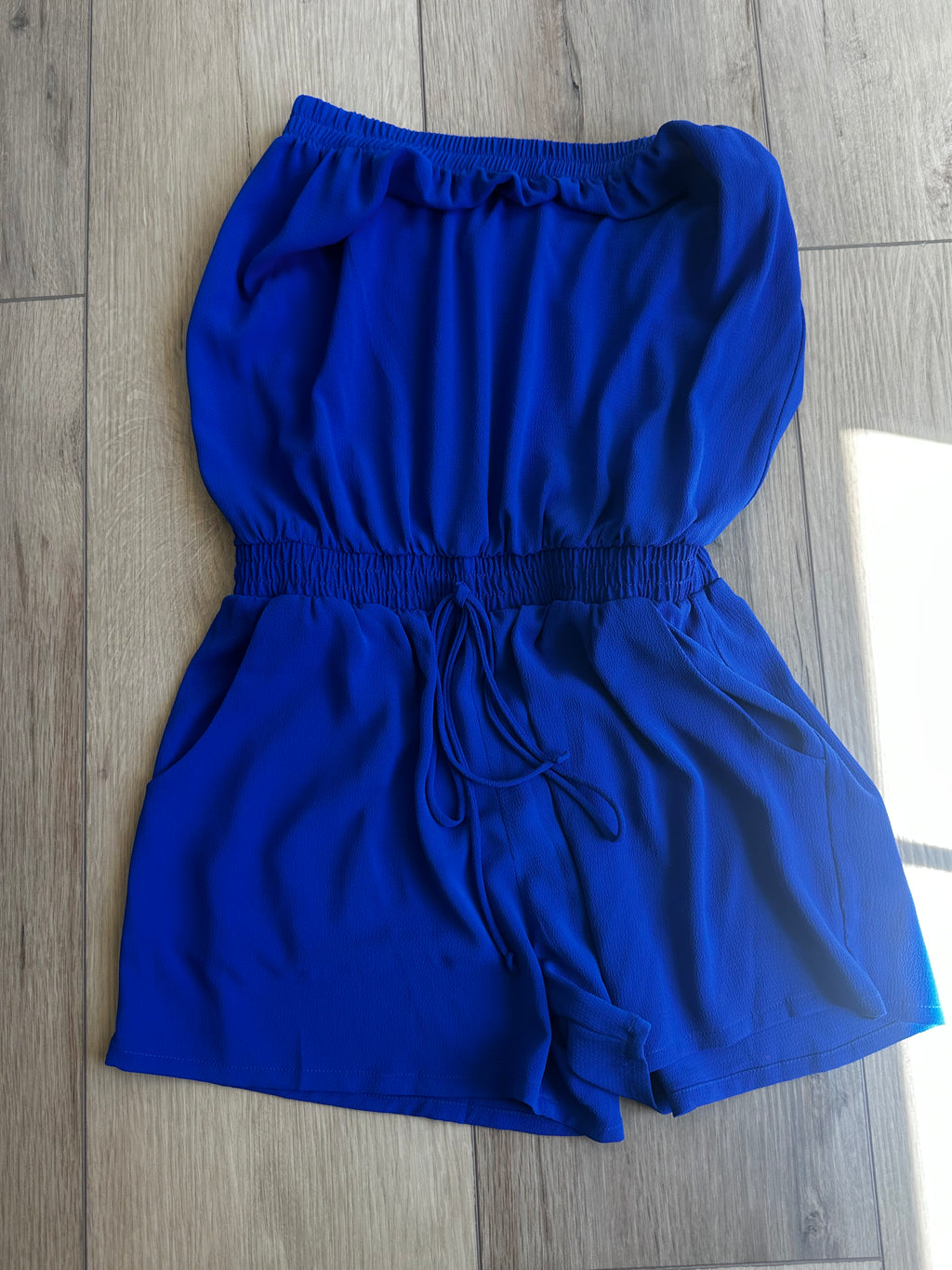 Blue Strapless Romper  pink lily (Size Large)