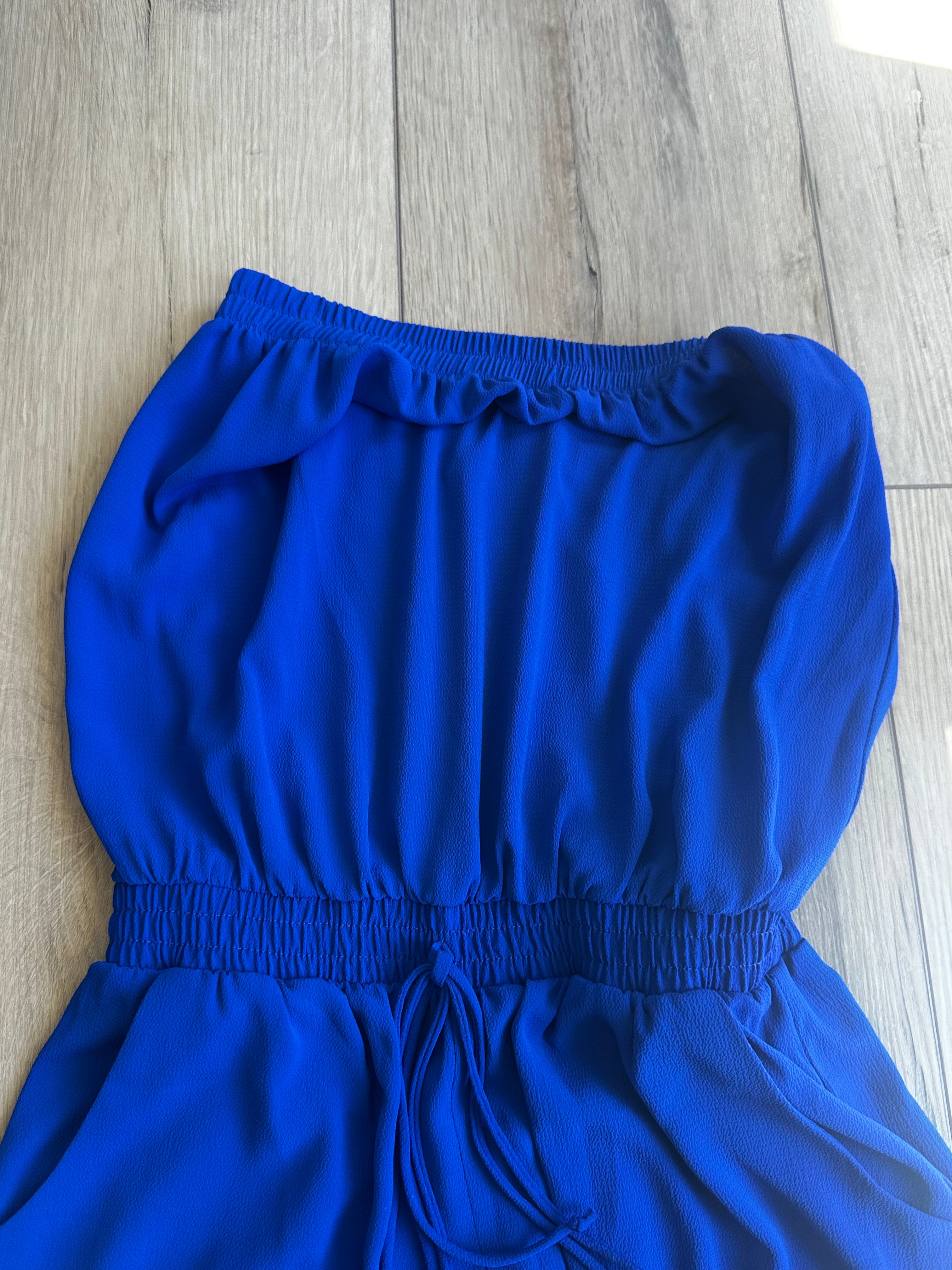 Blue Strapless Romper  pink lily (Size Large)