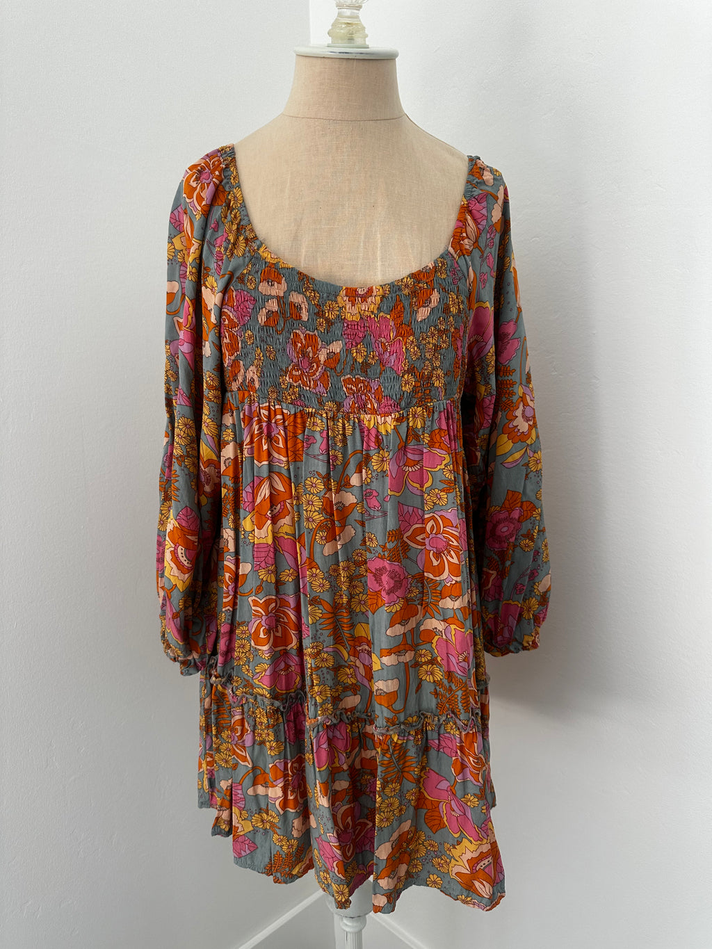Floral Puff Long Sleeve Dress (Size Small)