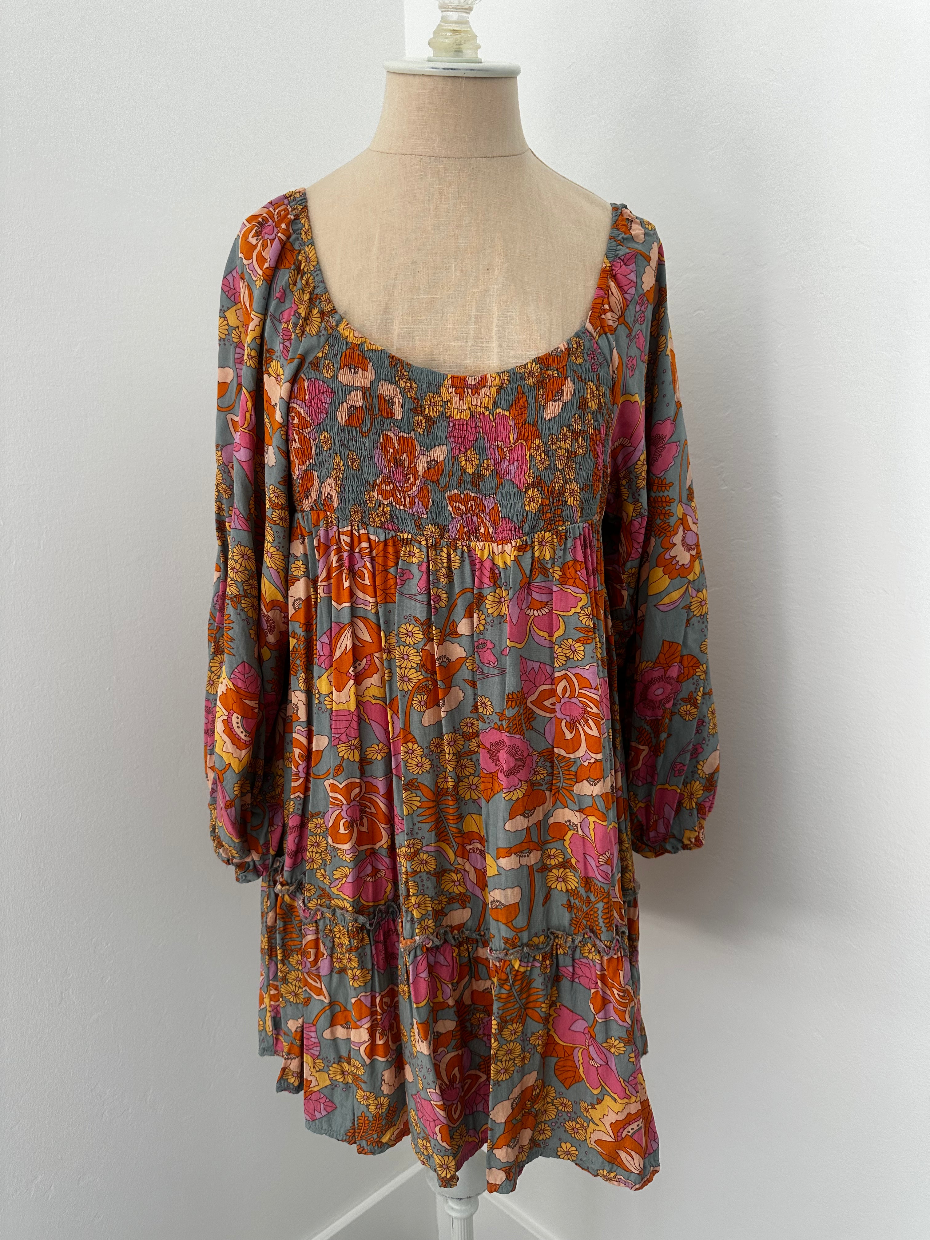Floral Puff Long Sleeve Dress (Size Small)