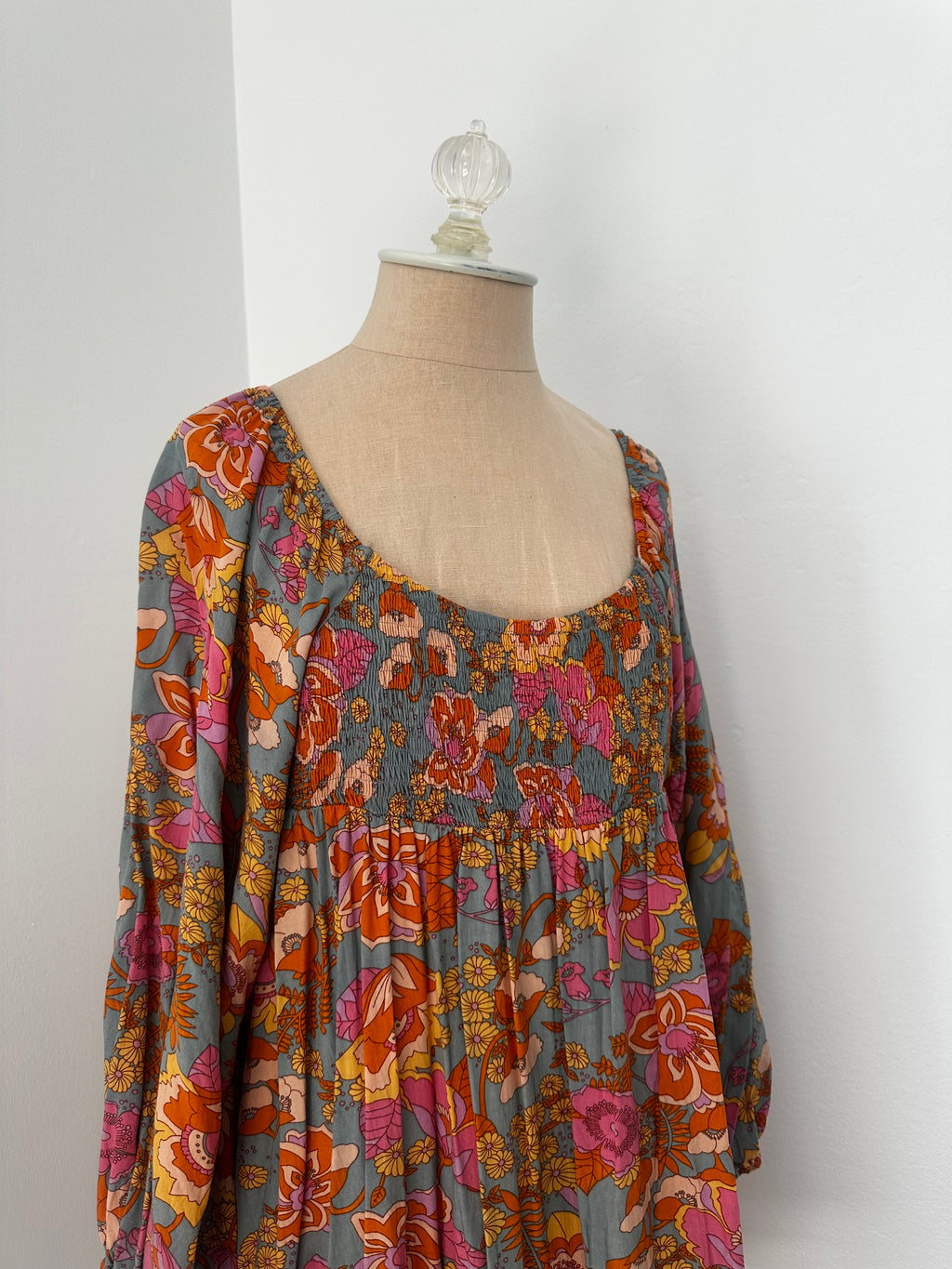 Floral Puff Long Sleeve Dress (Size Small)