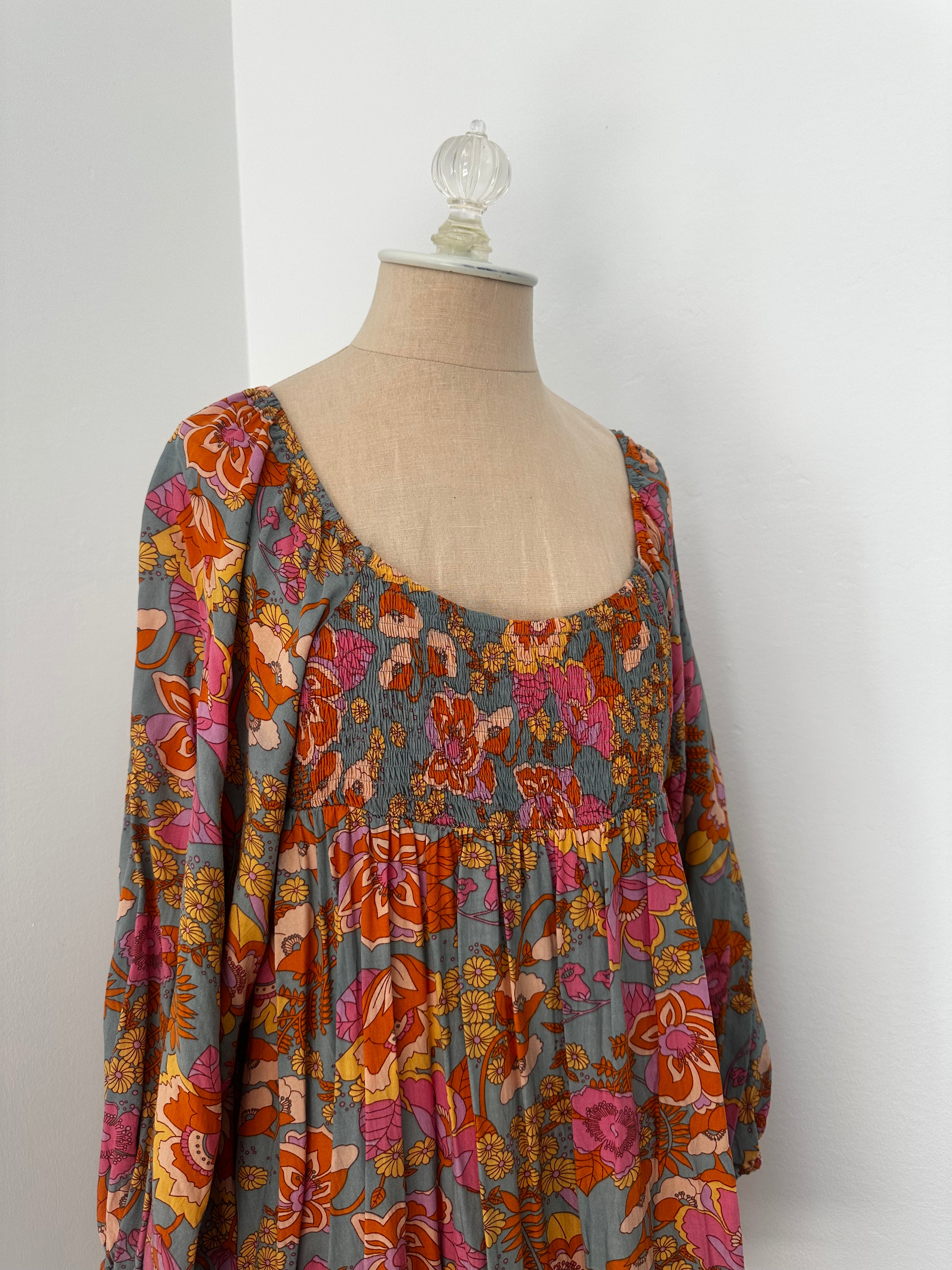 Floral Puff Long Sleeve Dress (Size Small)