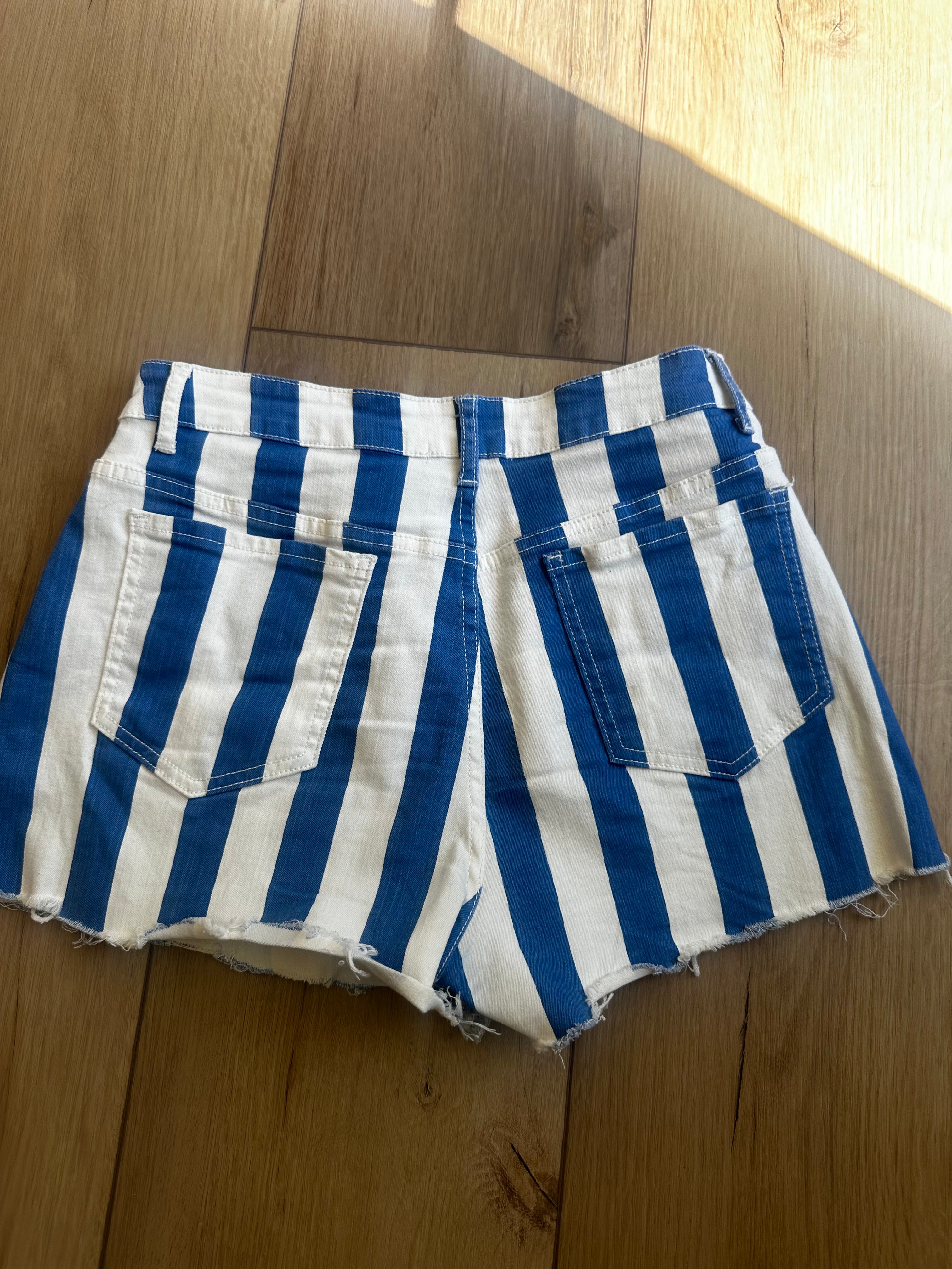 Blue and White Striped Shorts (Size Medium)