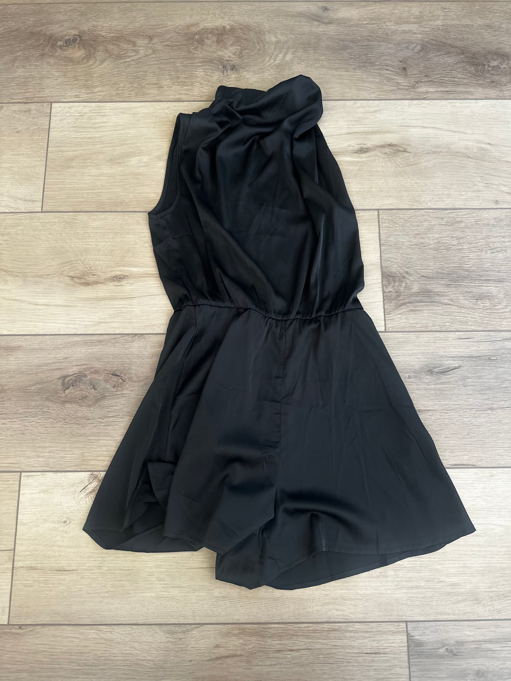 Black Halter Romper Satin (Size Medium)