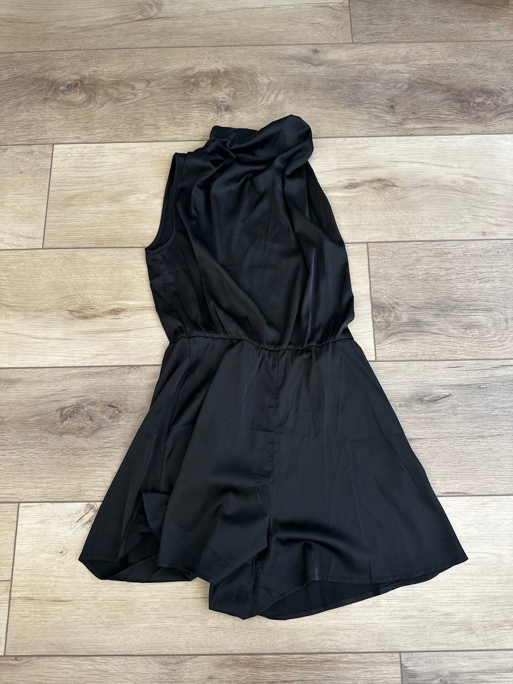Black Halter Romper Satin (Size Medium)