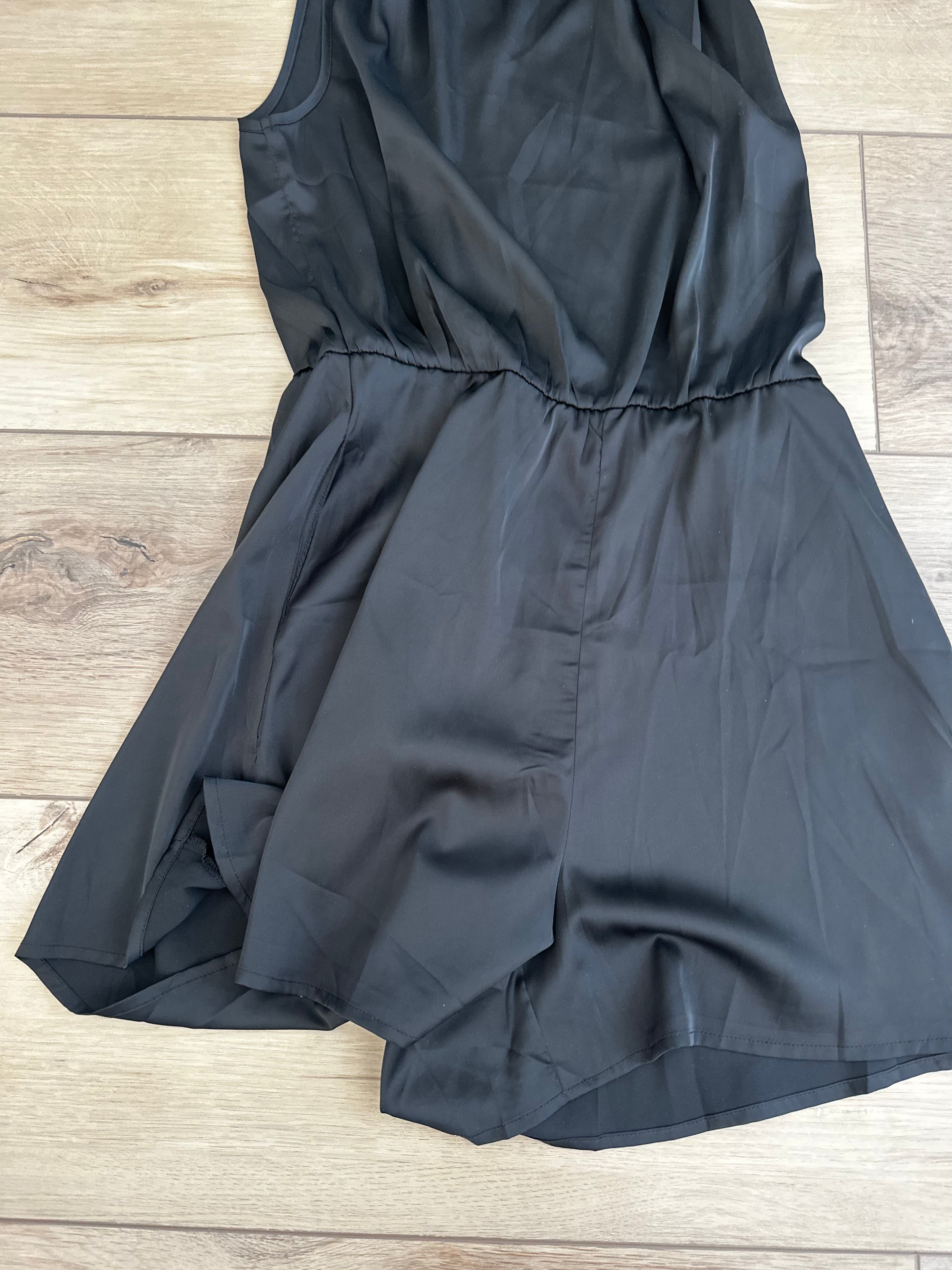 Black Halter Romper Satin (Size Medium)