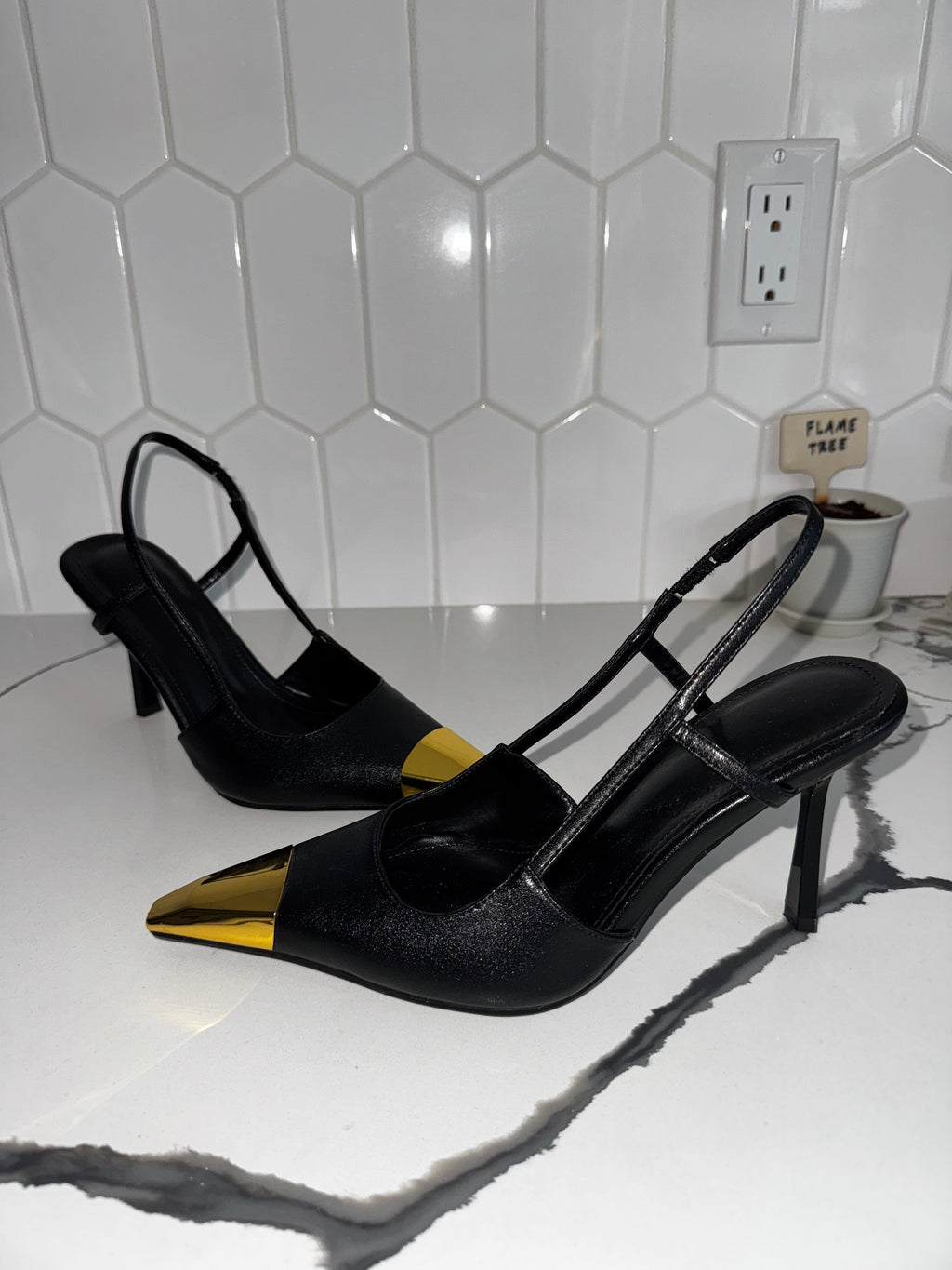 Gold Pointed Toe with Leather High Stilettos