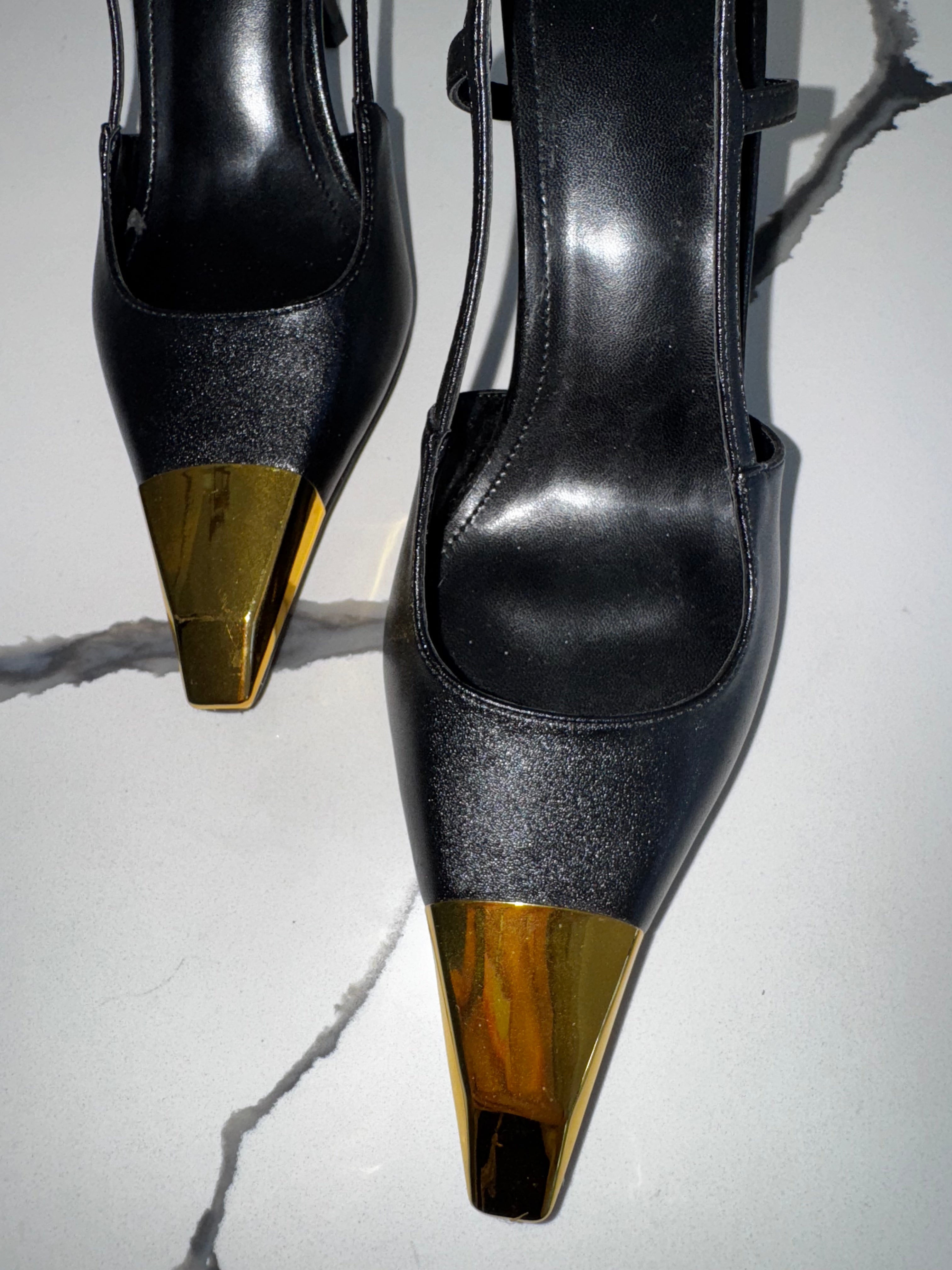 Gold Pointed Toe with Leather High Stilettos