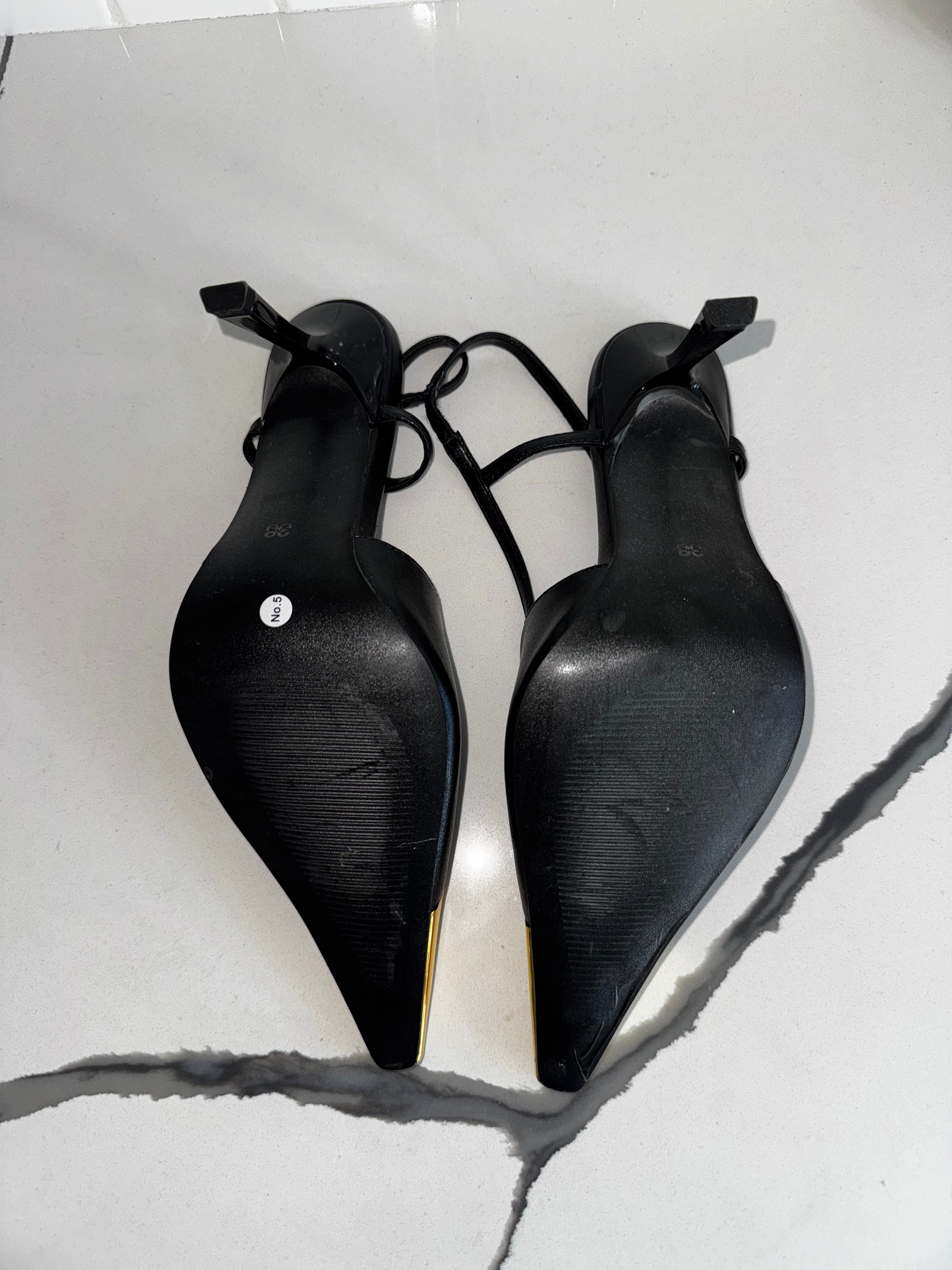 Gold Pointed Toe with Leather High Stilettos