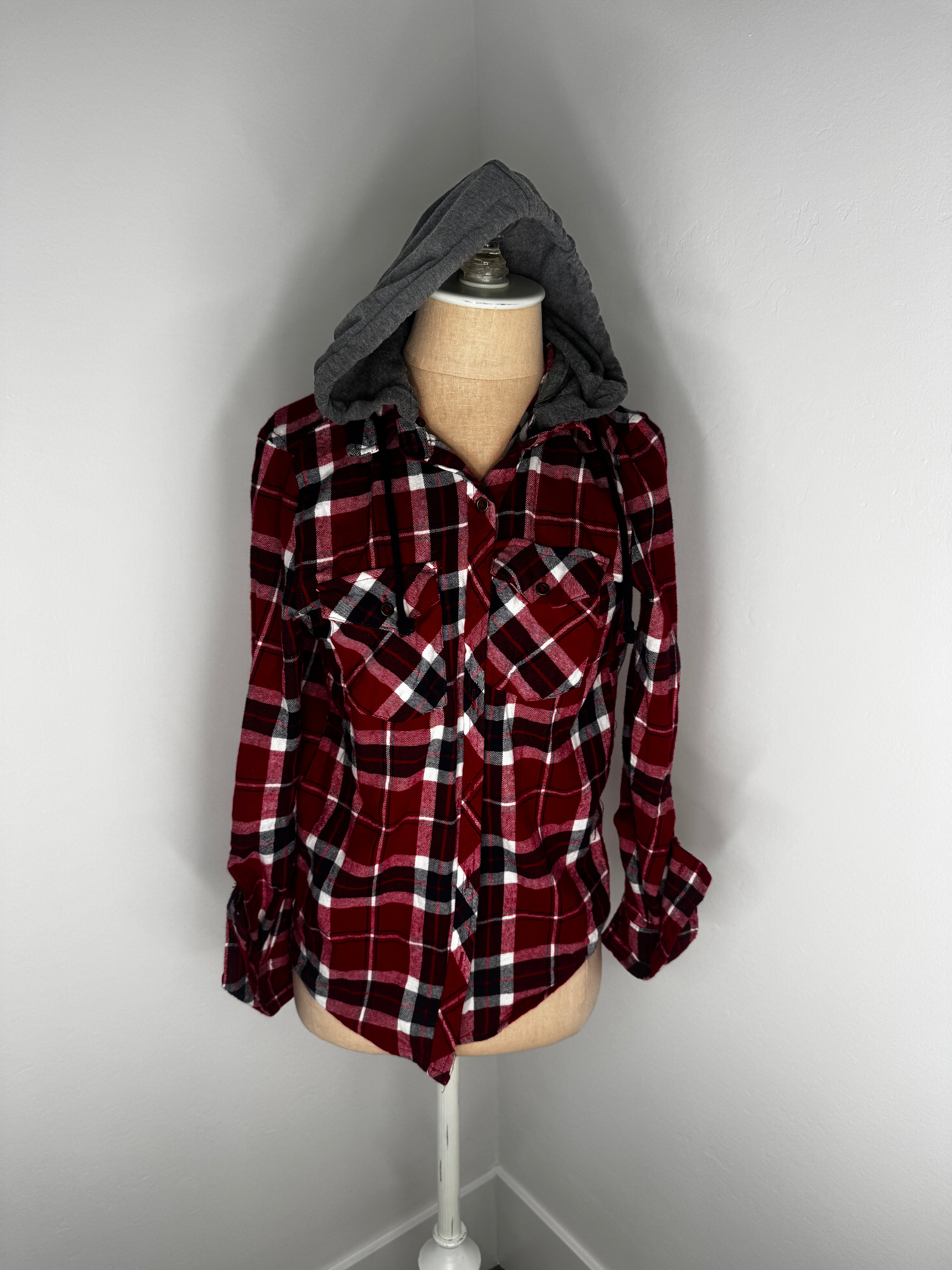 Red Flannel with Grey Hood