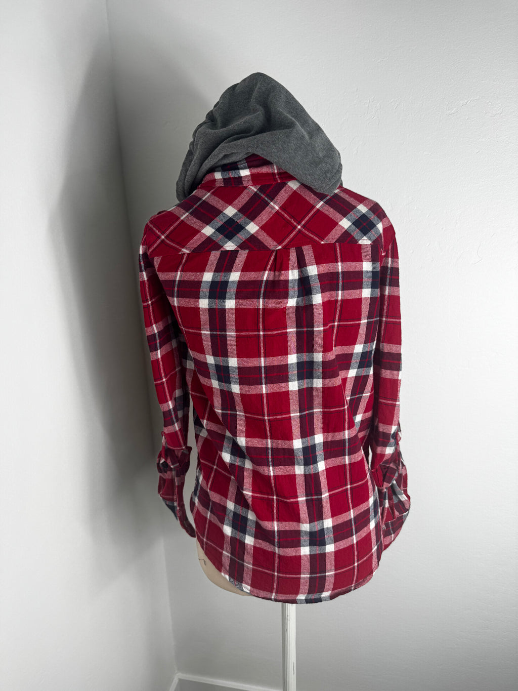 Red Flannel with Grey Hood