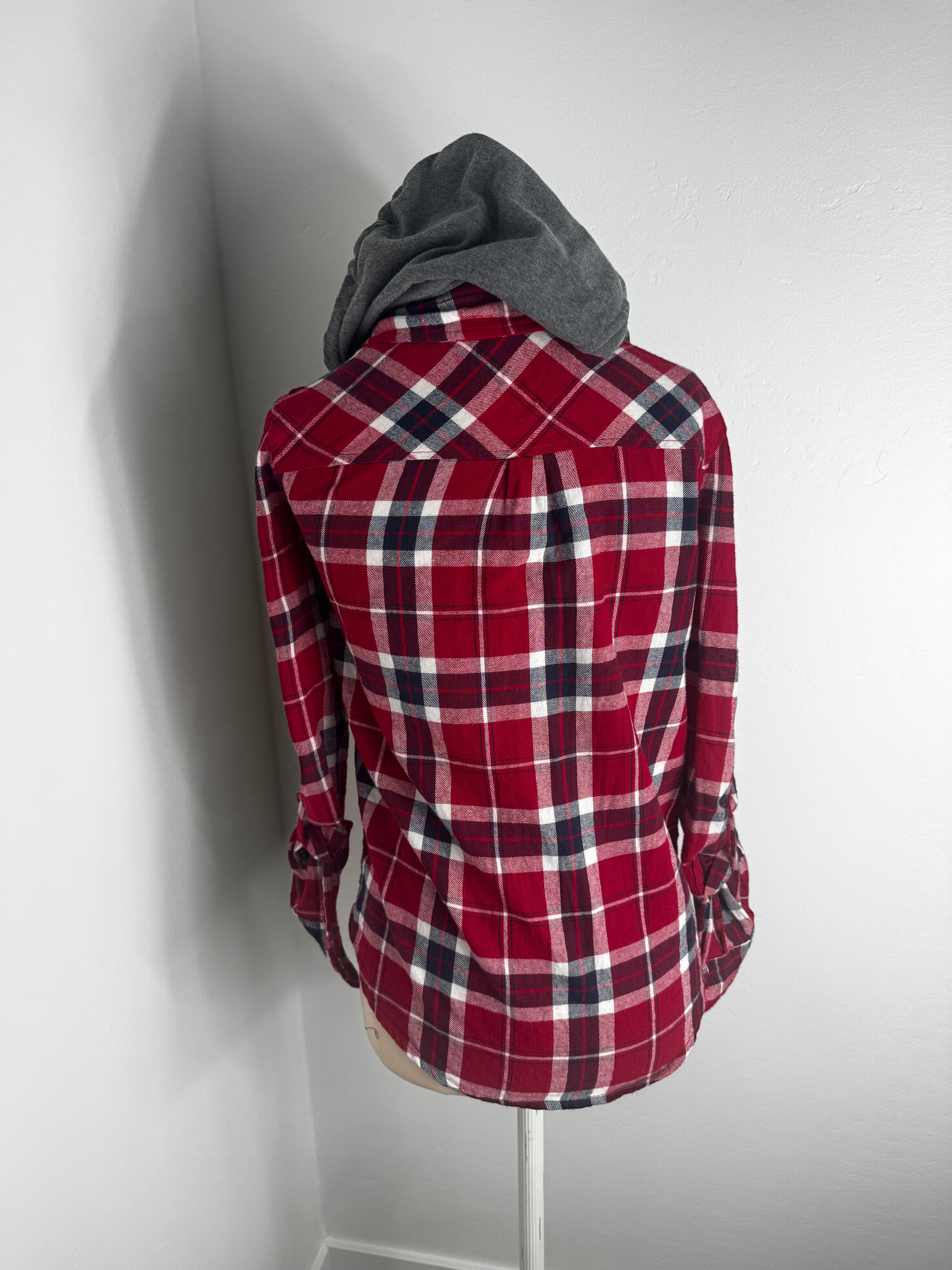 Red Flannel with Grey Hood