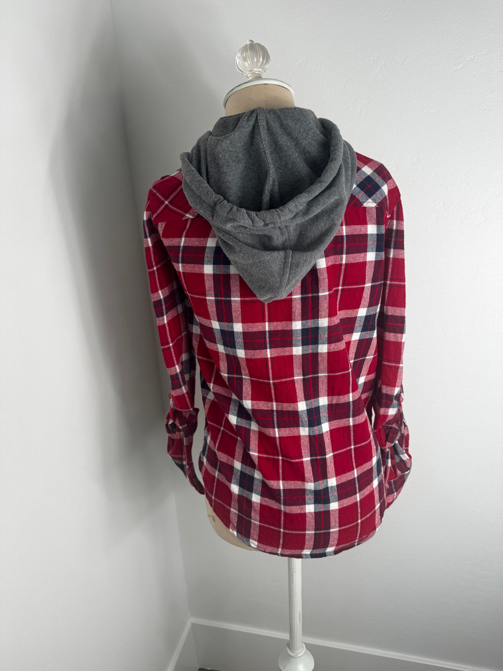Red Flannel with Grey Hood