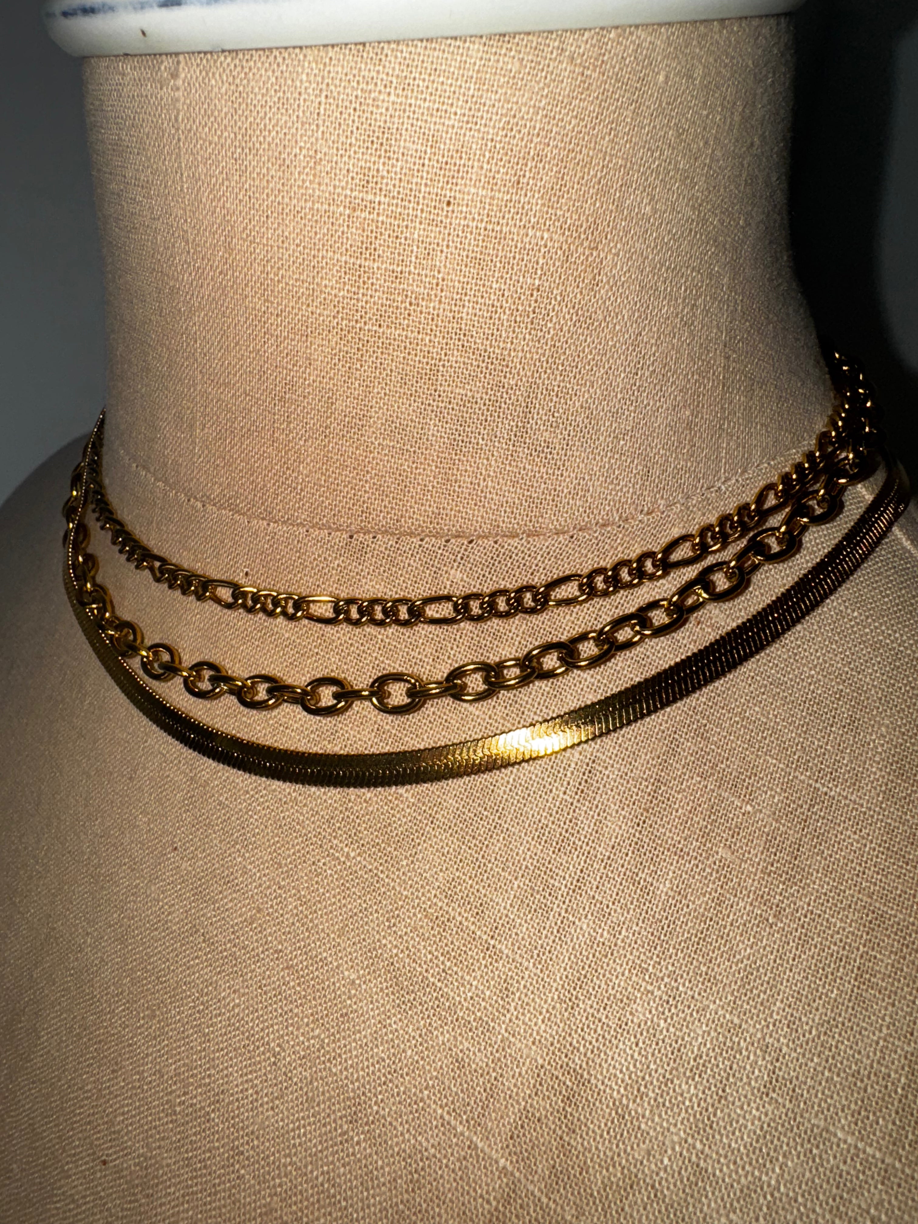 3 Stack Gold Chain Necklace Set