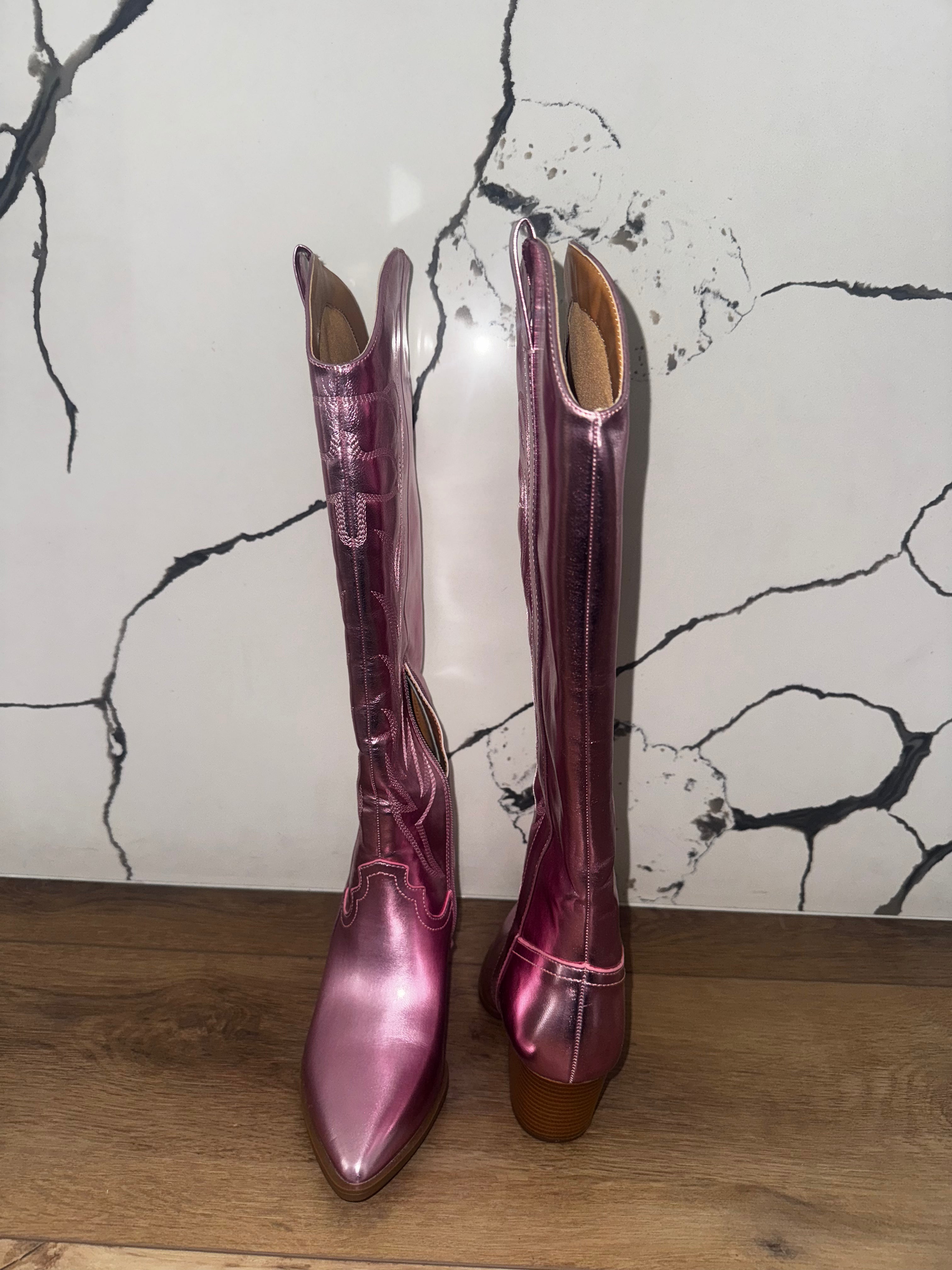 Hot Pink Cowboy Boots (Size: 6)