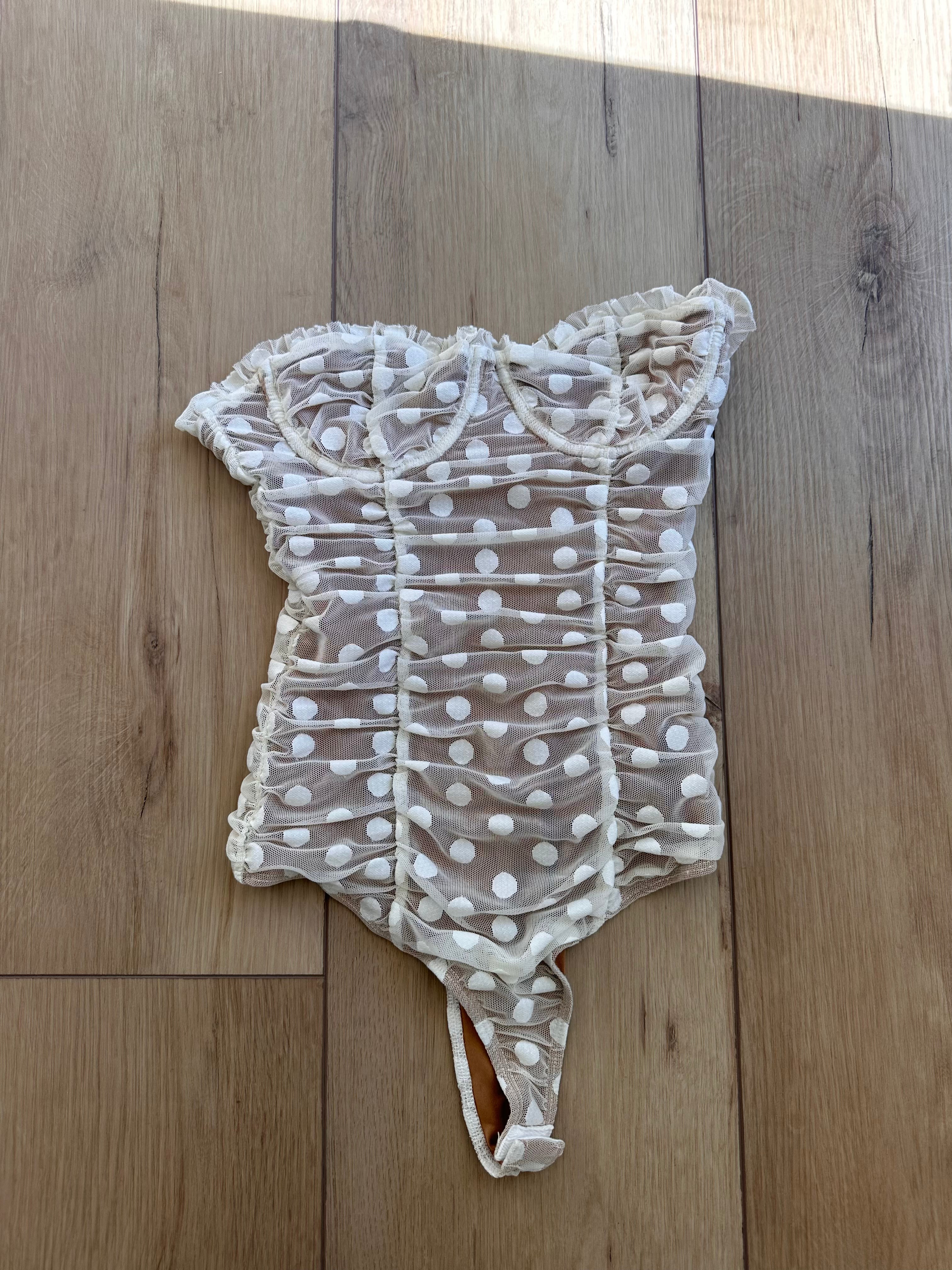White Polka Dot Bodysuit(Size Xsmall)