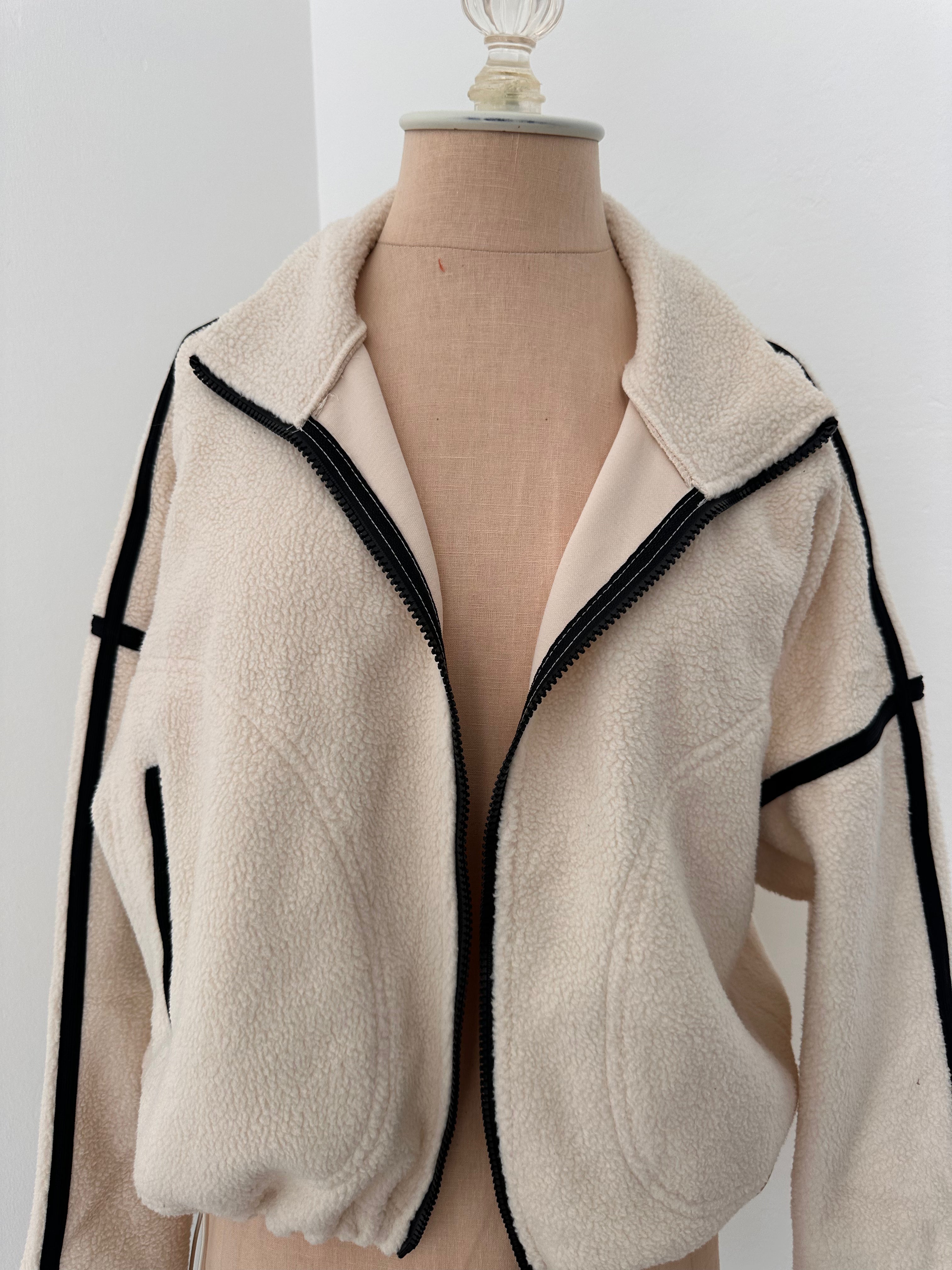 White And Black Fleece Jacket (Size Small )