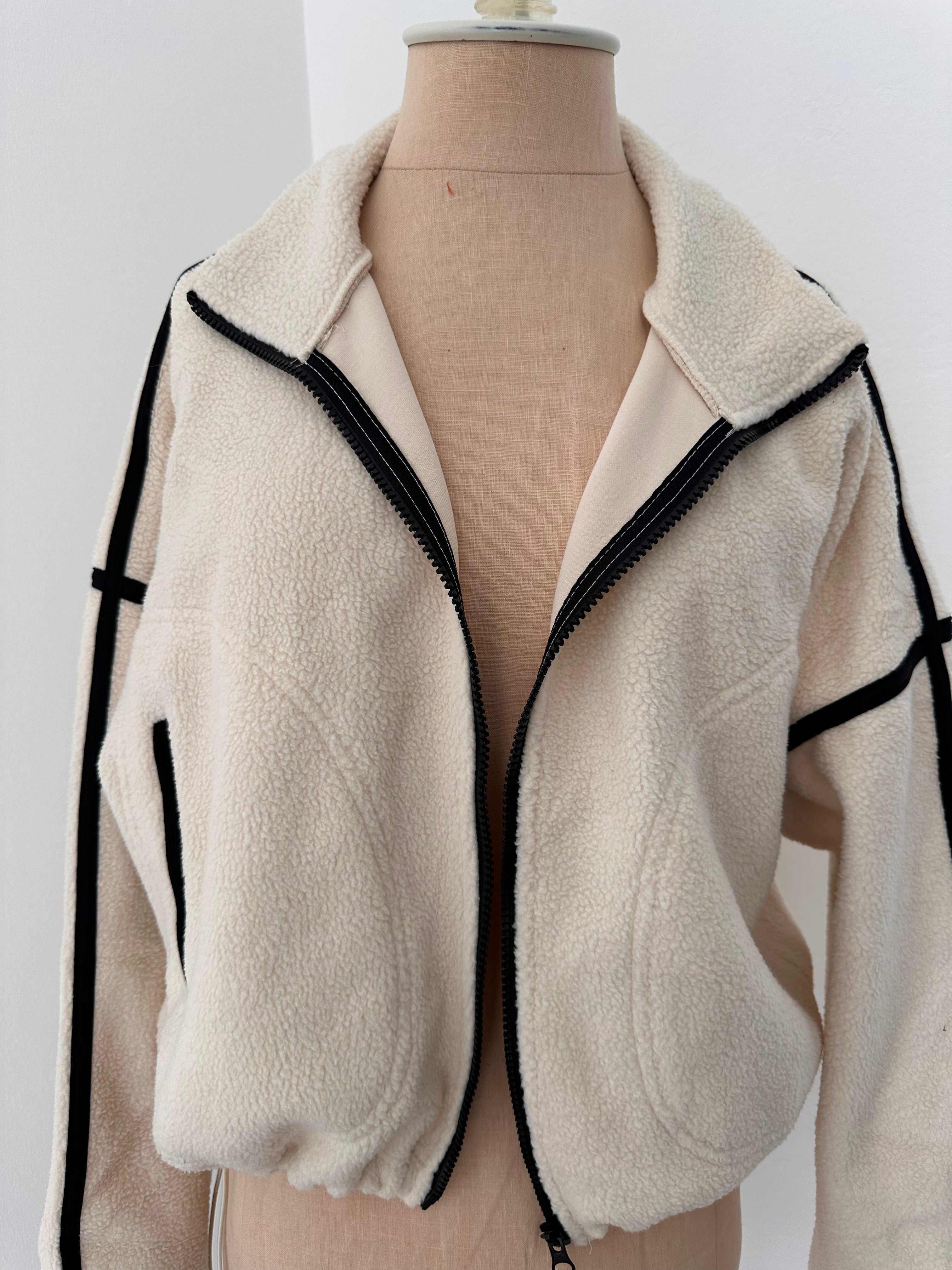 White And Black Fleece Jacket (Size Small )
