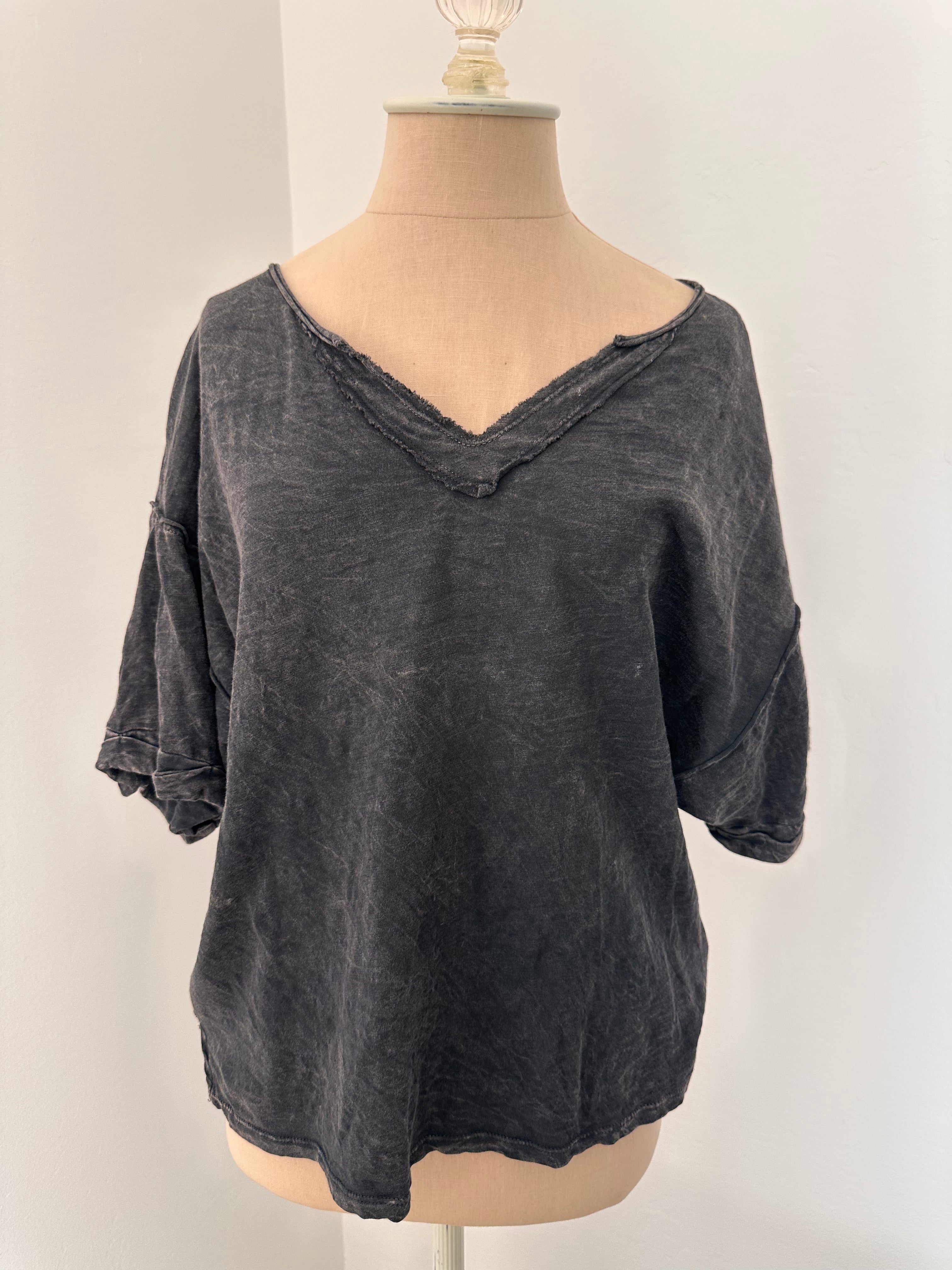 Gray Vneck Distressed Tee (Size Small)
