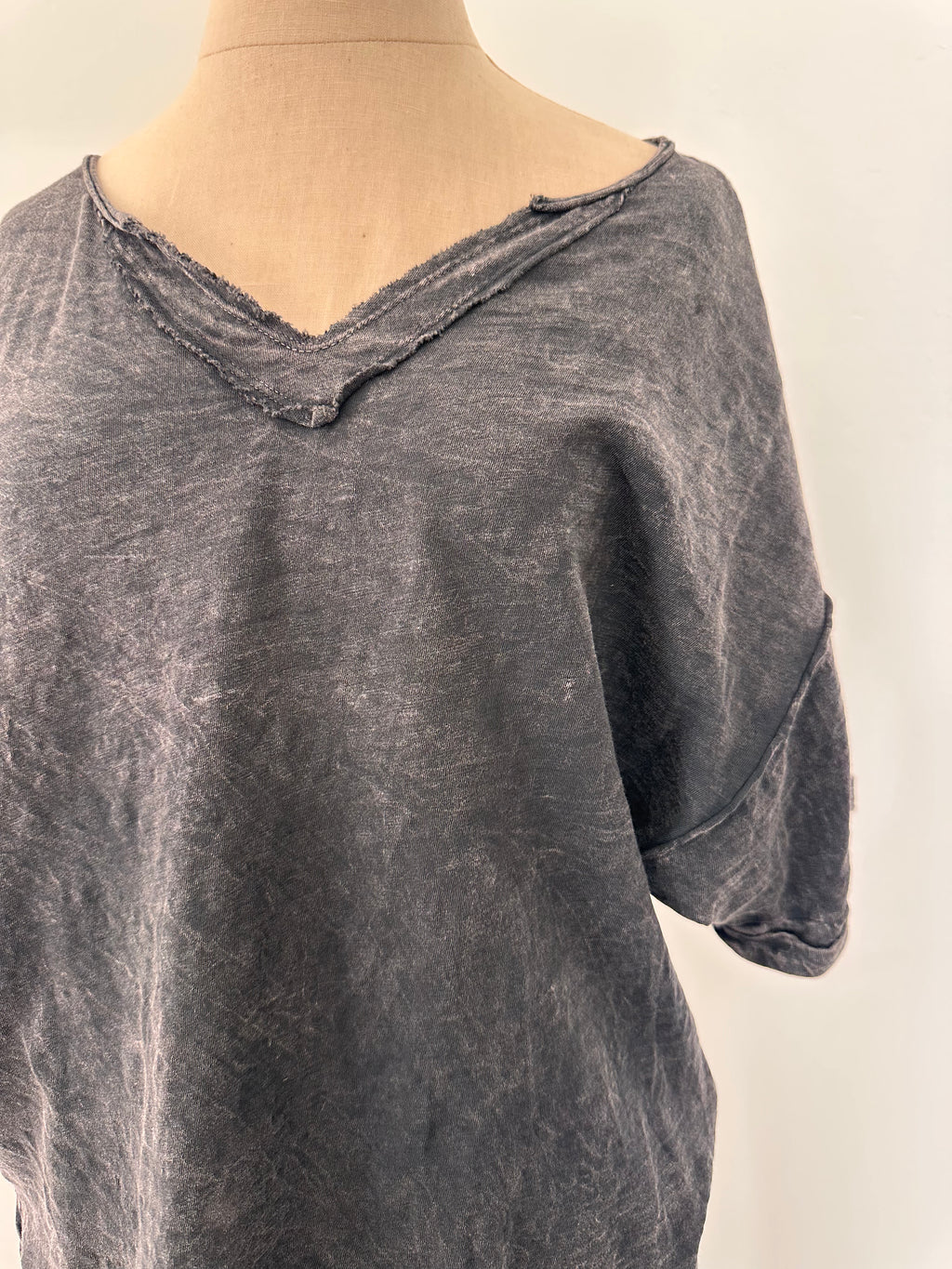 Gray Vneck Distressed Tee (Size Small)