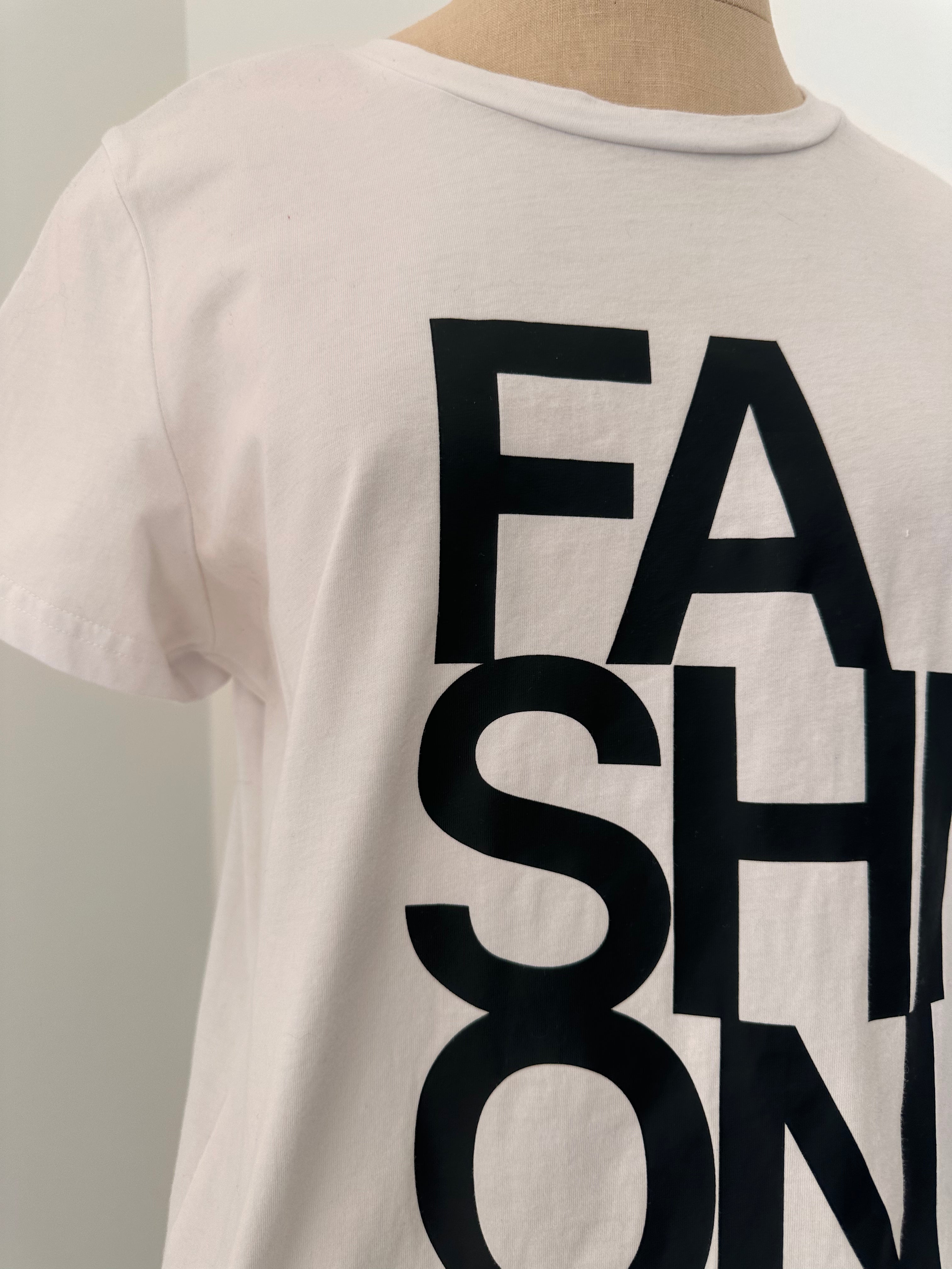White "FASHION" Tshirt (size medium)