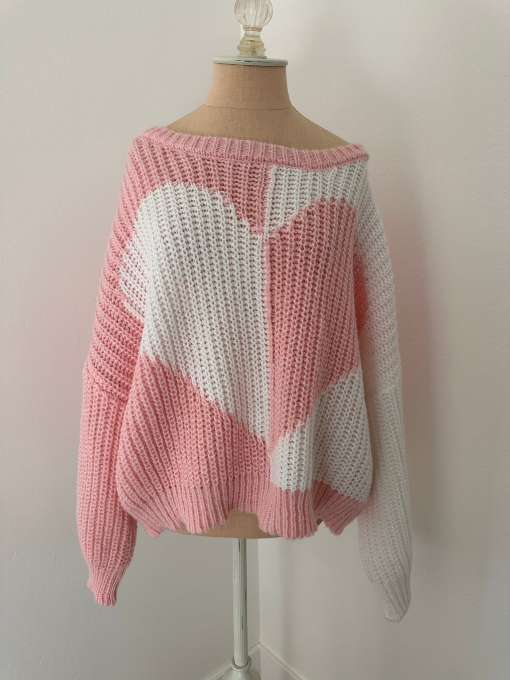 Pink and White Heart Sweater (Size Medium)