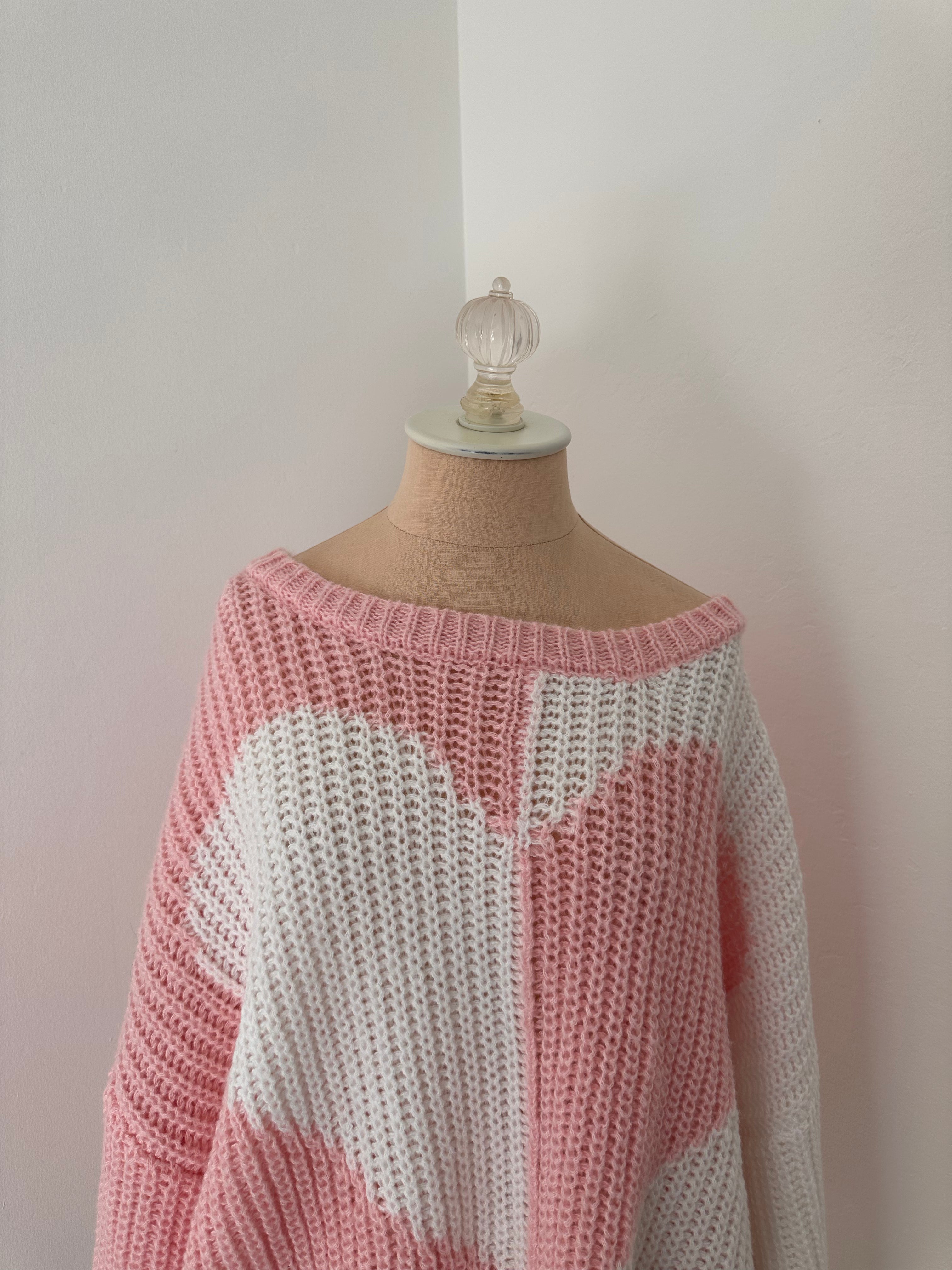 Pink and White Heart Sweater (Size Medium)