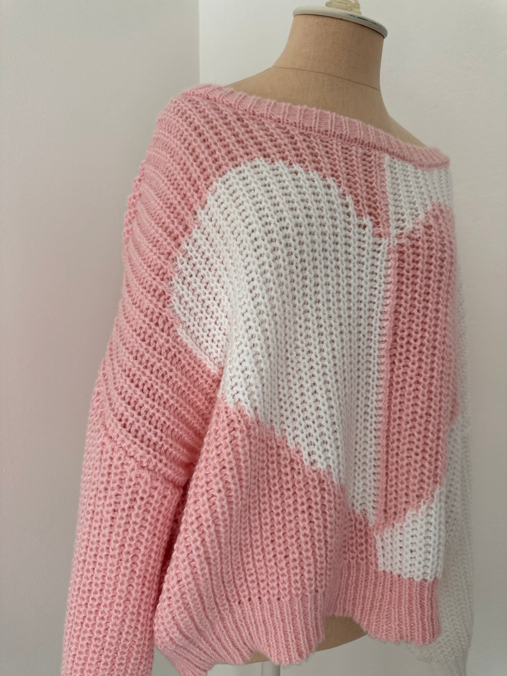 Pink and White Heart Sweater (Size Medium)