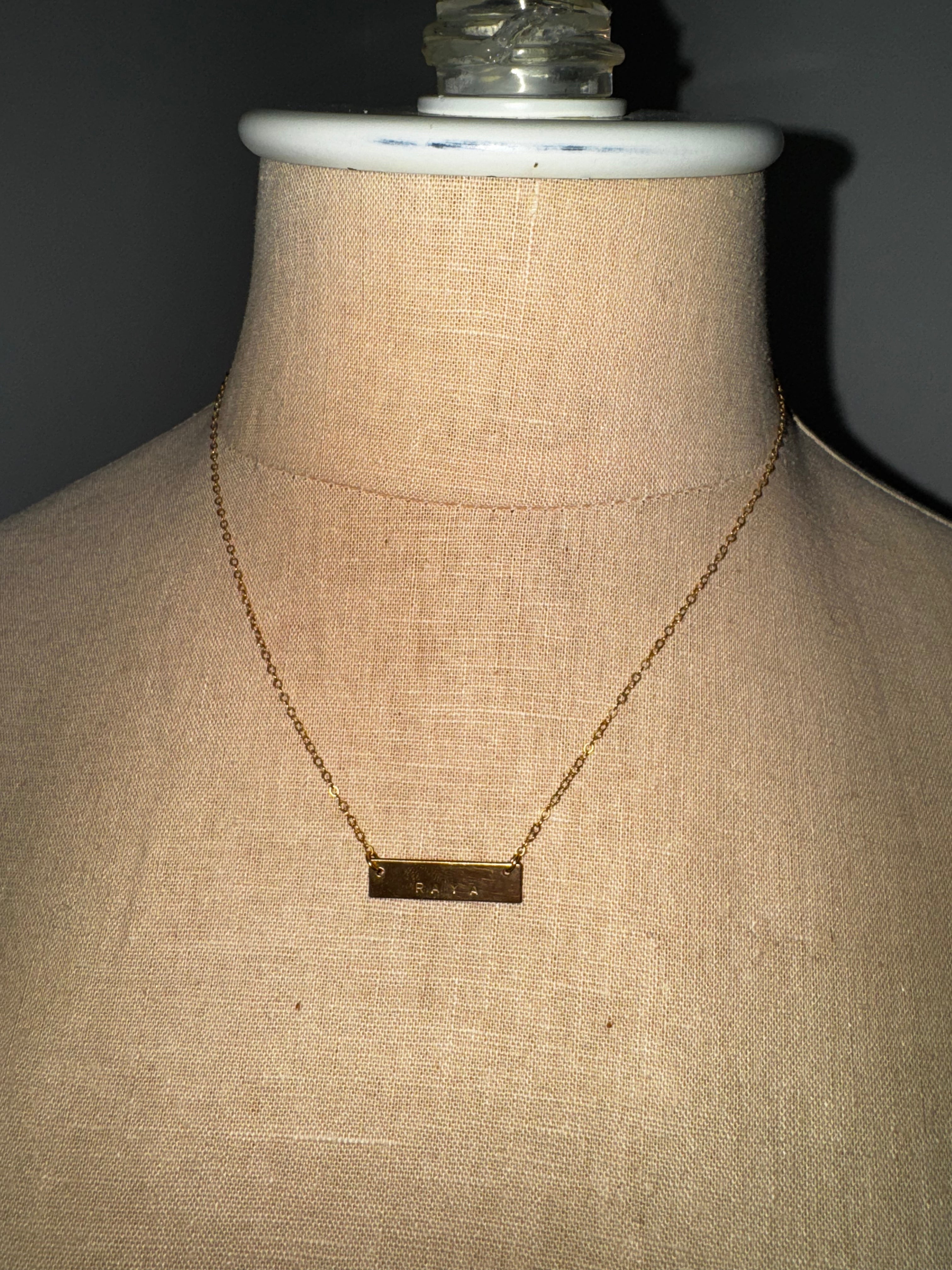 Gold 'RAYA' Stamped Bar Necklace