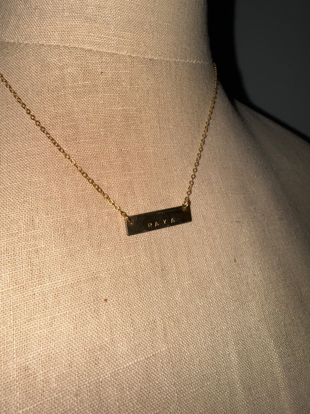 Gold 'RAYA' Stamped Bar Necklace