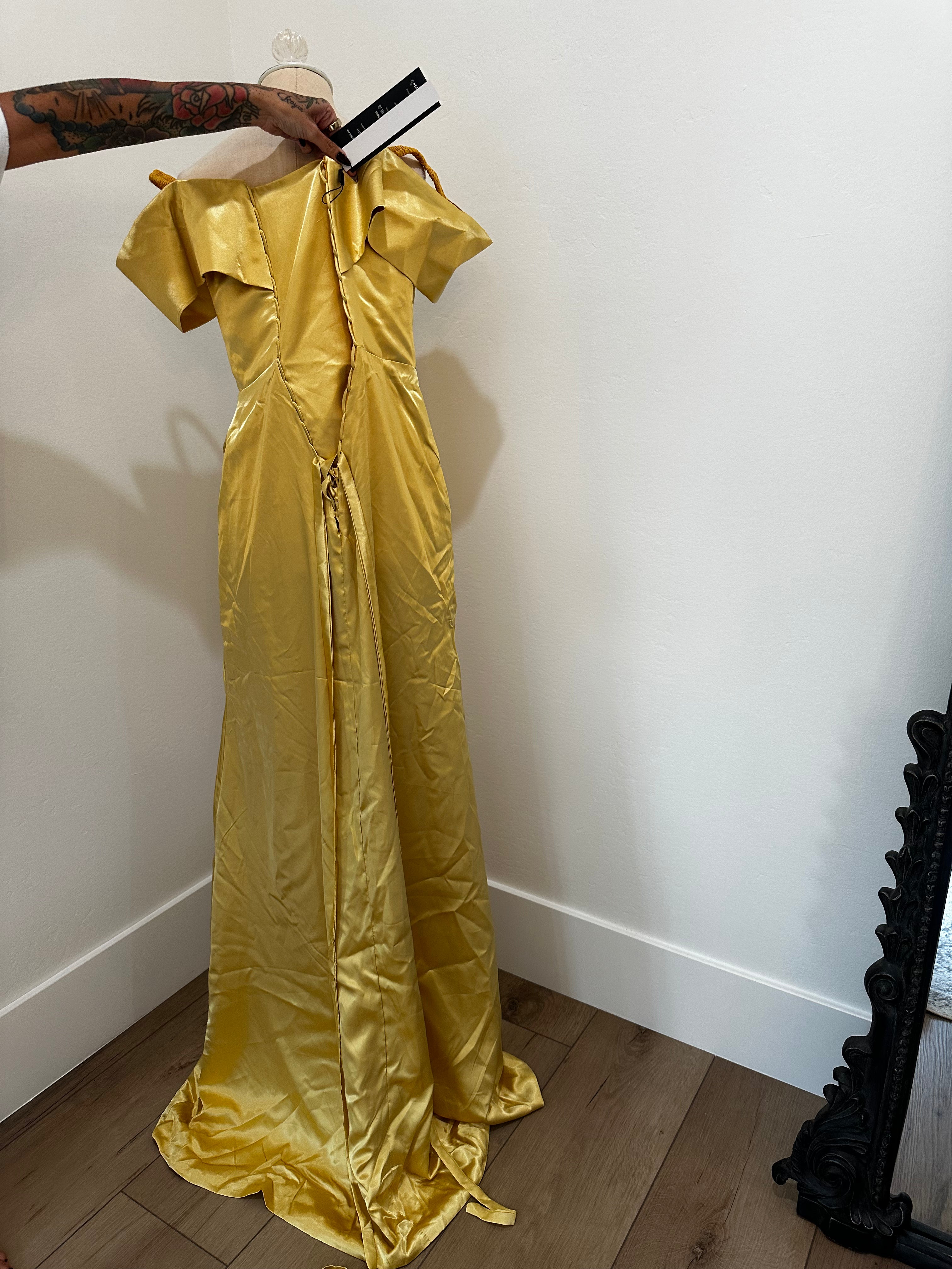 Formal Gold Gown Off The Shoulder Floor Length New with Tags (size 10)