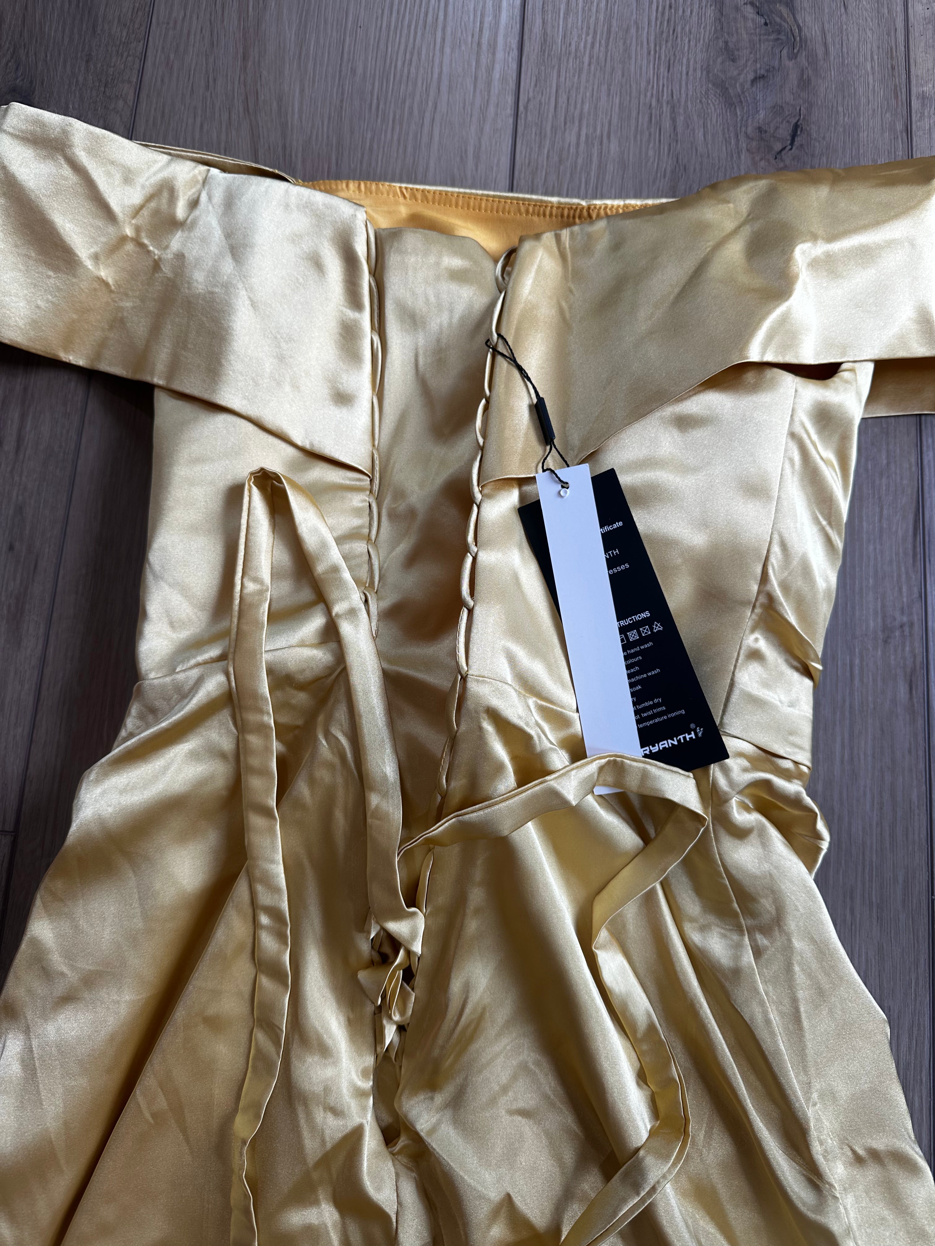 Formal Gold Gown Off The Shoulder Floor Length New with Tags (size 10)
