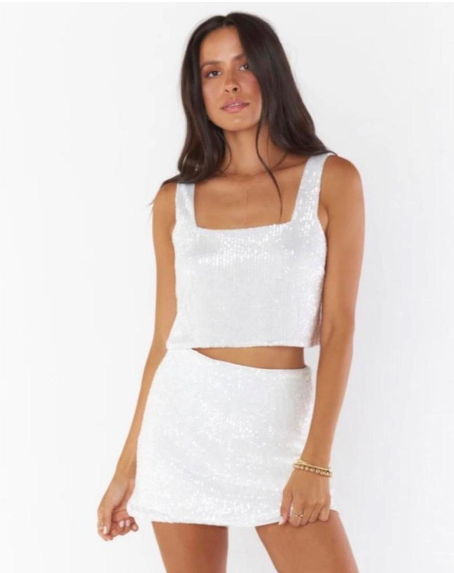 White Sparkle Show Me Your Mumu Set New (Size Small Top Medium Skort)