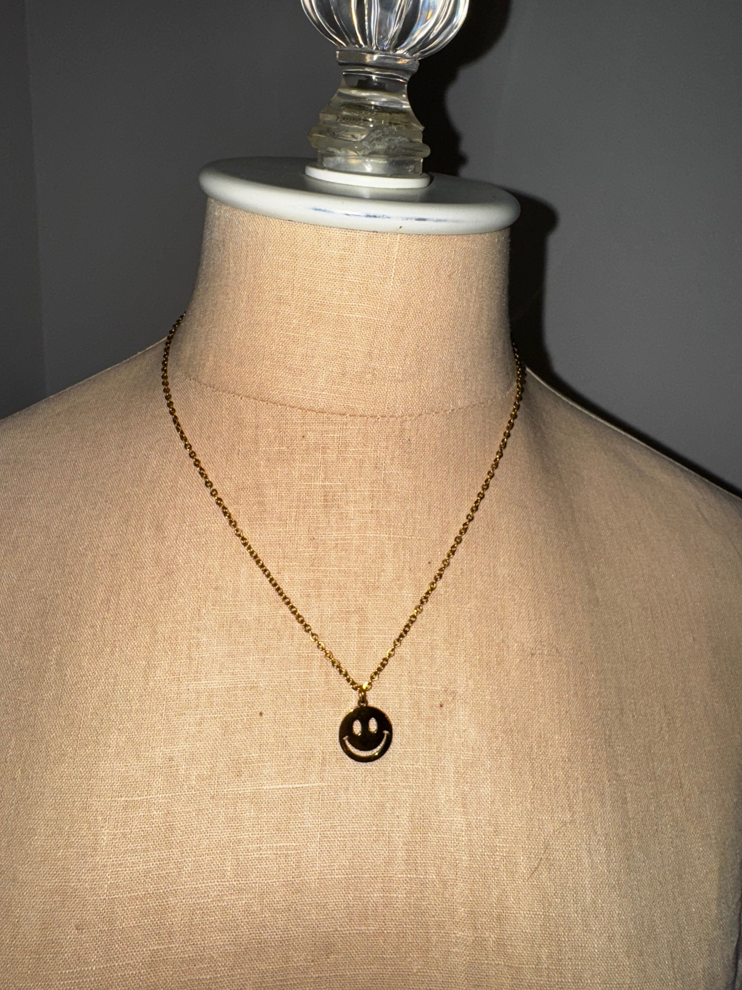 Gold Smiley Face Charm Necklace
