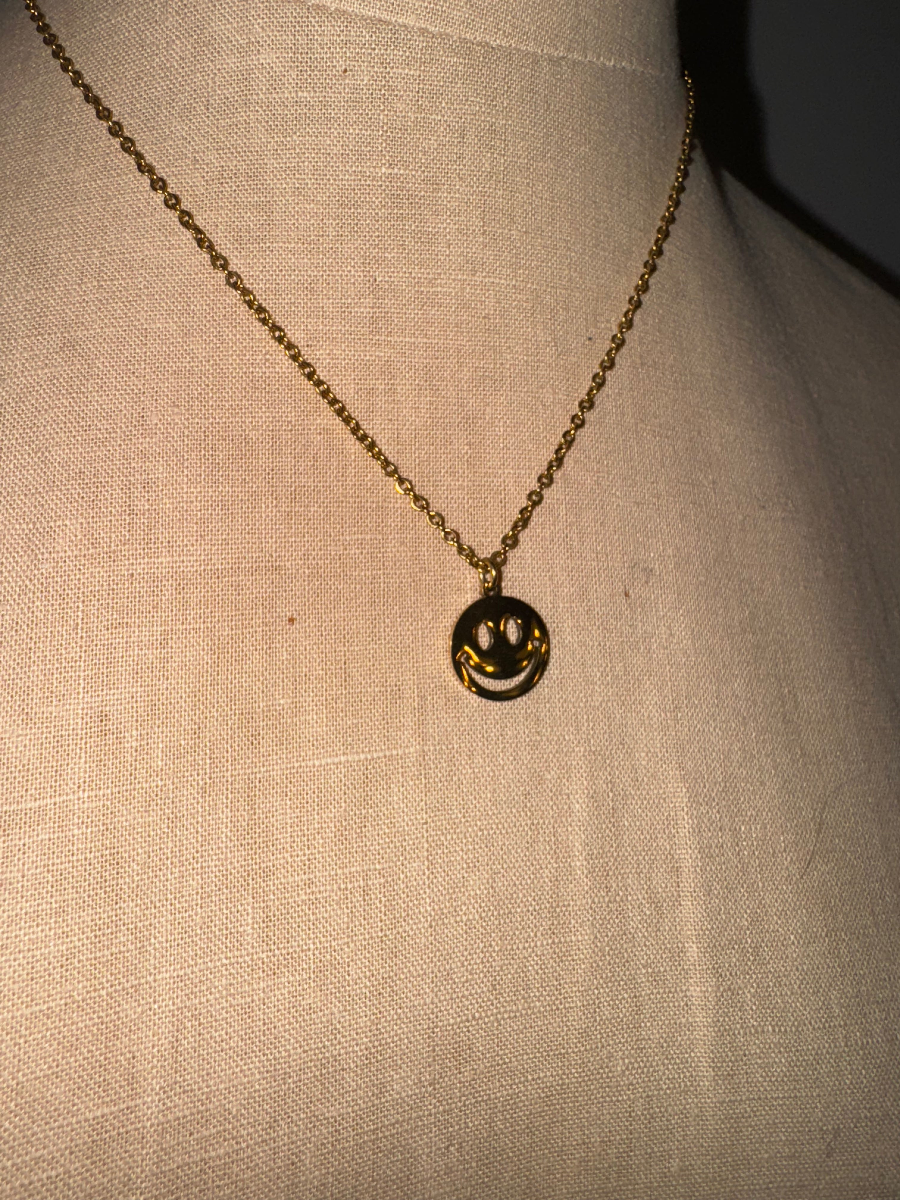 Gold Smiley Face Charm Necklace