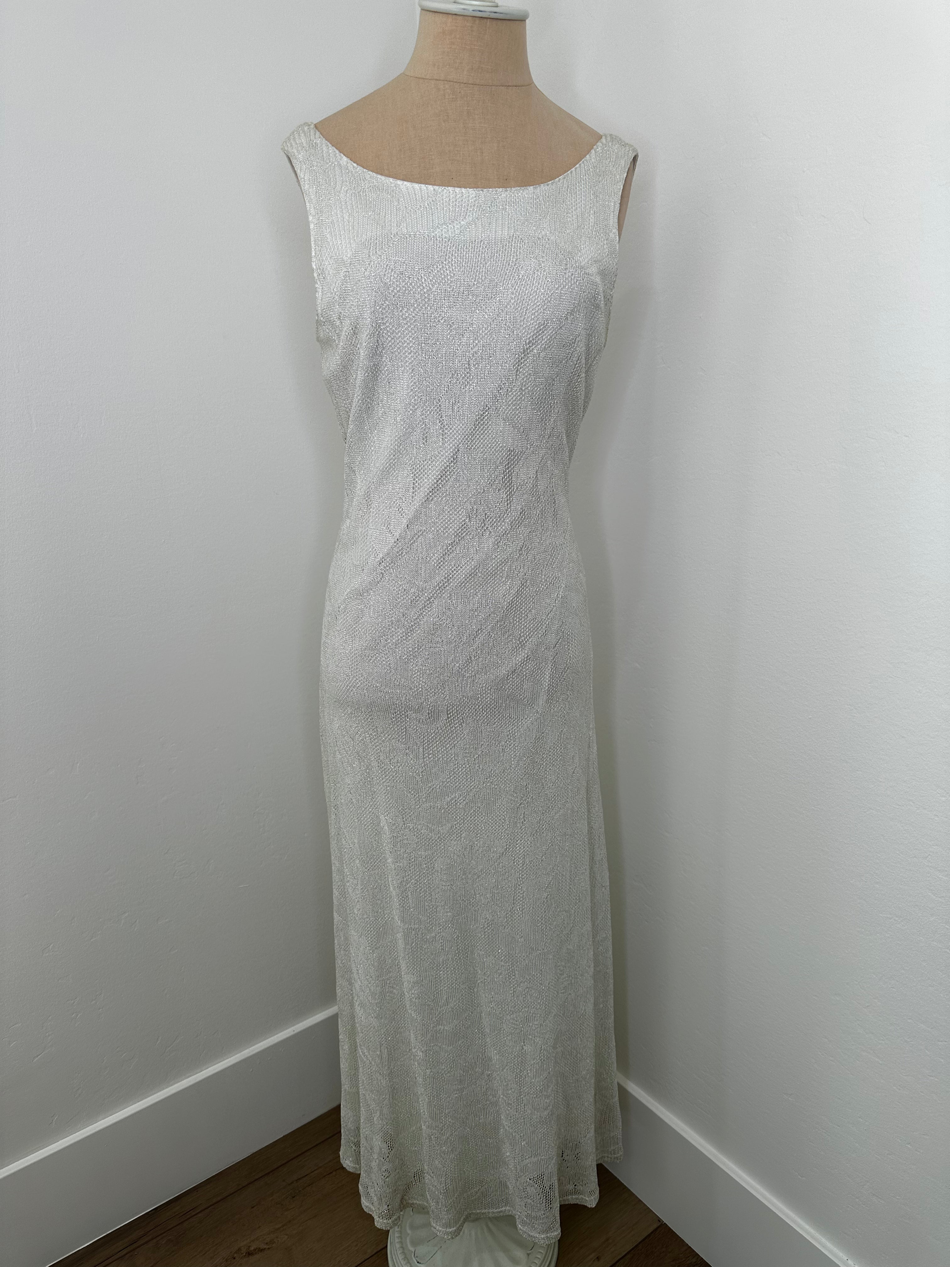 formal White Mesh Maxi Dress (Size 9 / 10)
