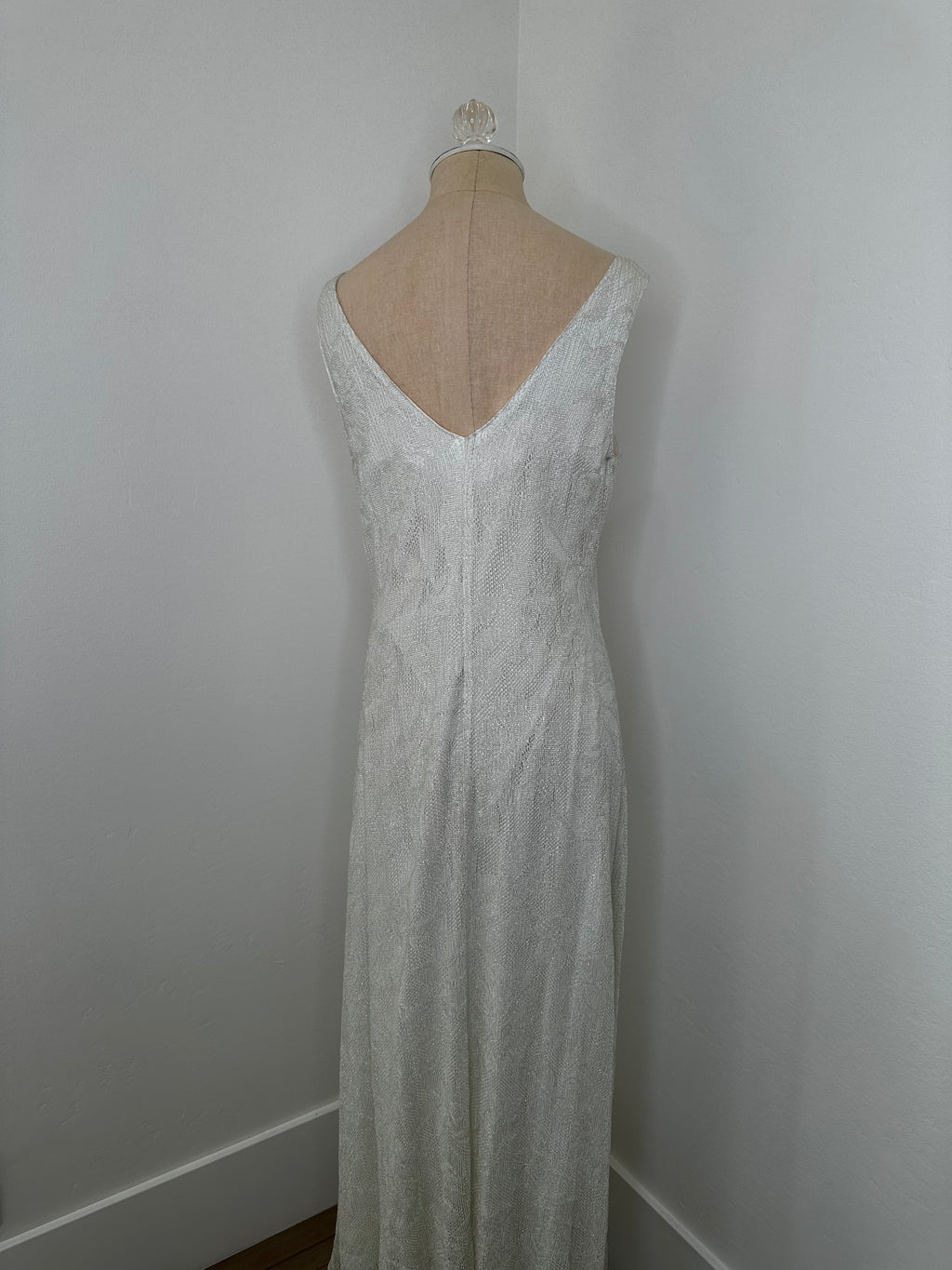 formal White Mesh Maxi Dress (Size 9 / 10)