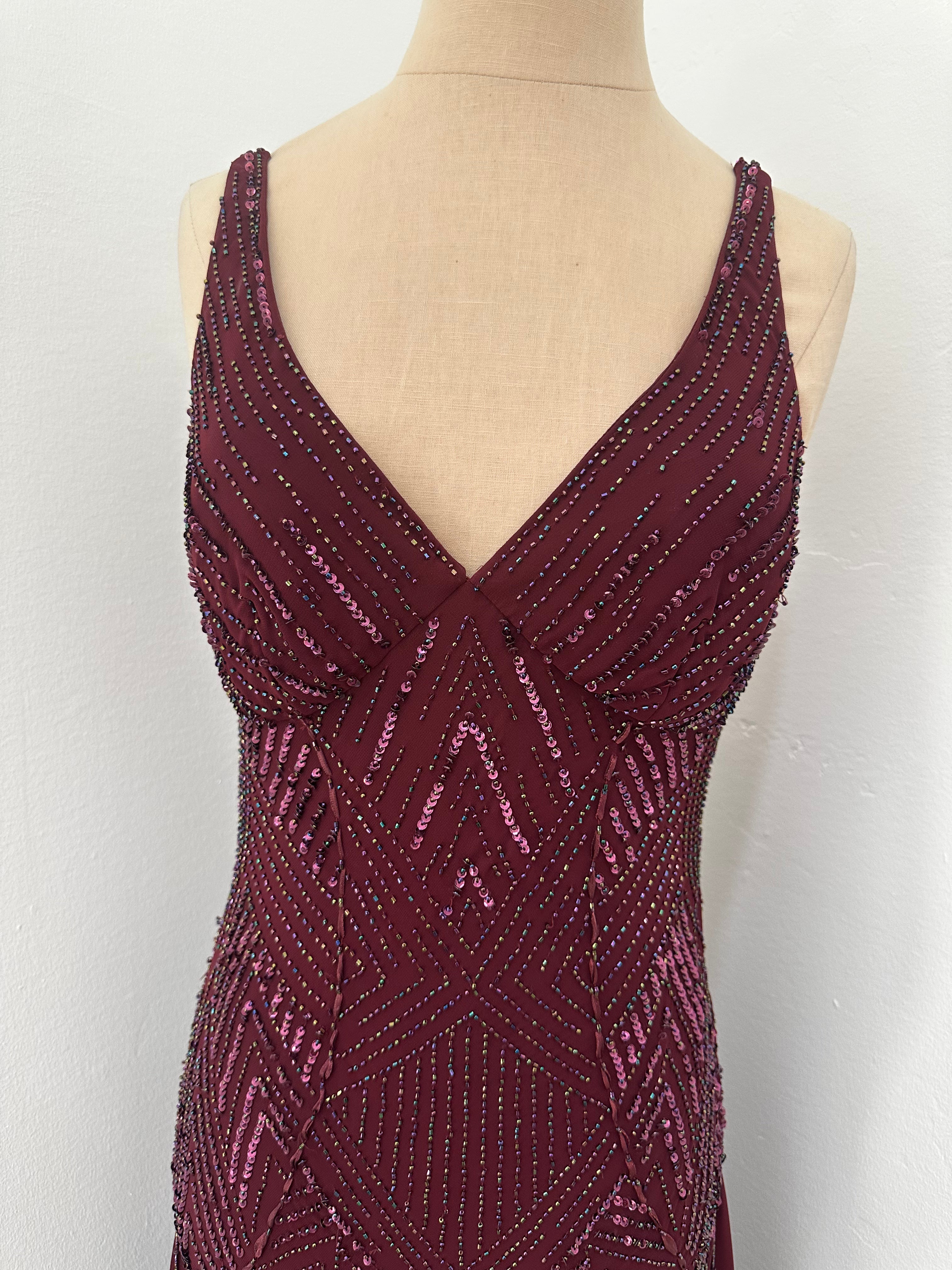 formal Plum Purple Beaded Dress (Size Medium)