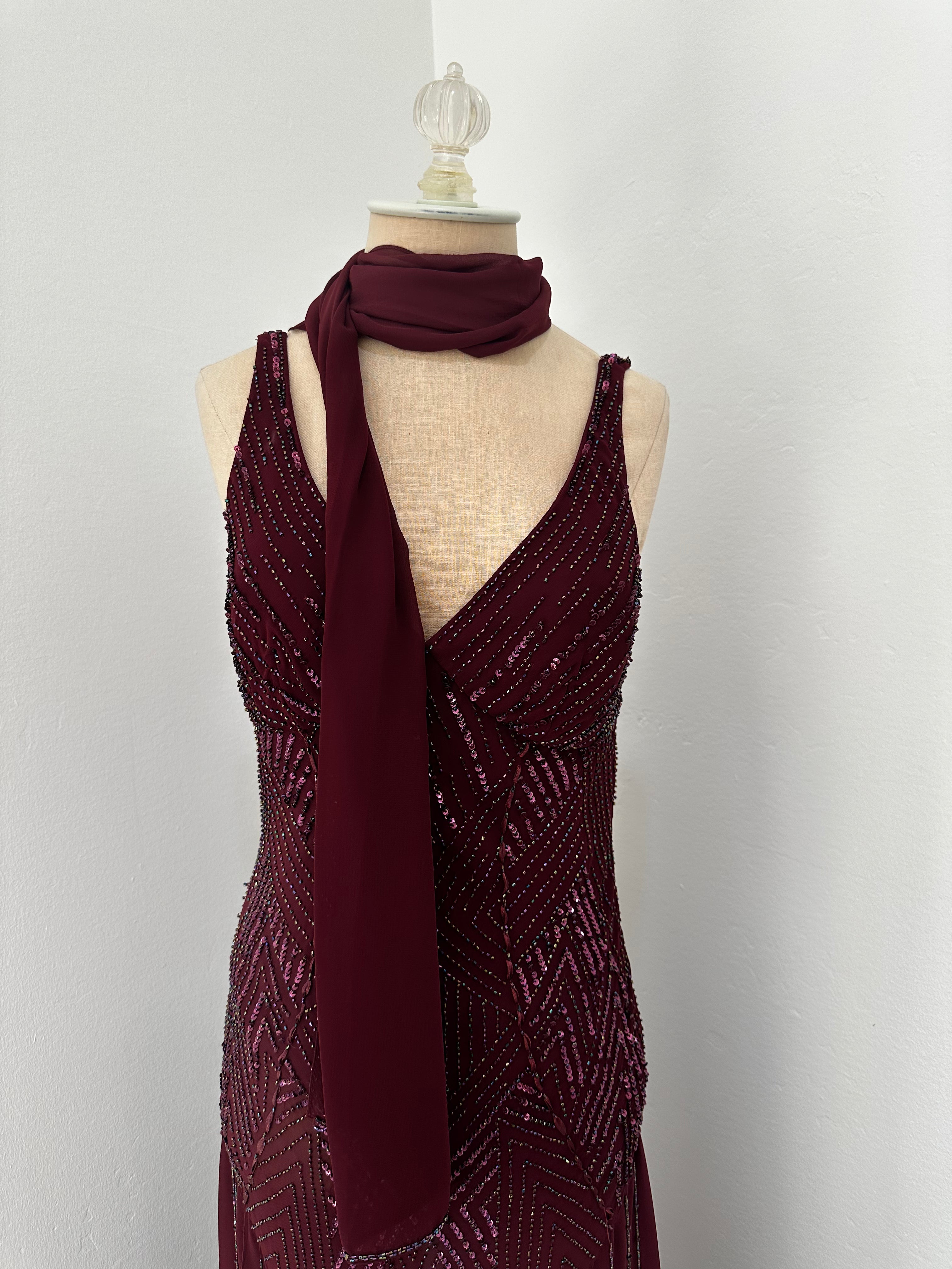 formal Plum Purple Beaded Dress (Size Medium)