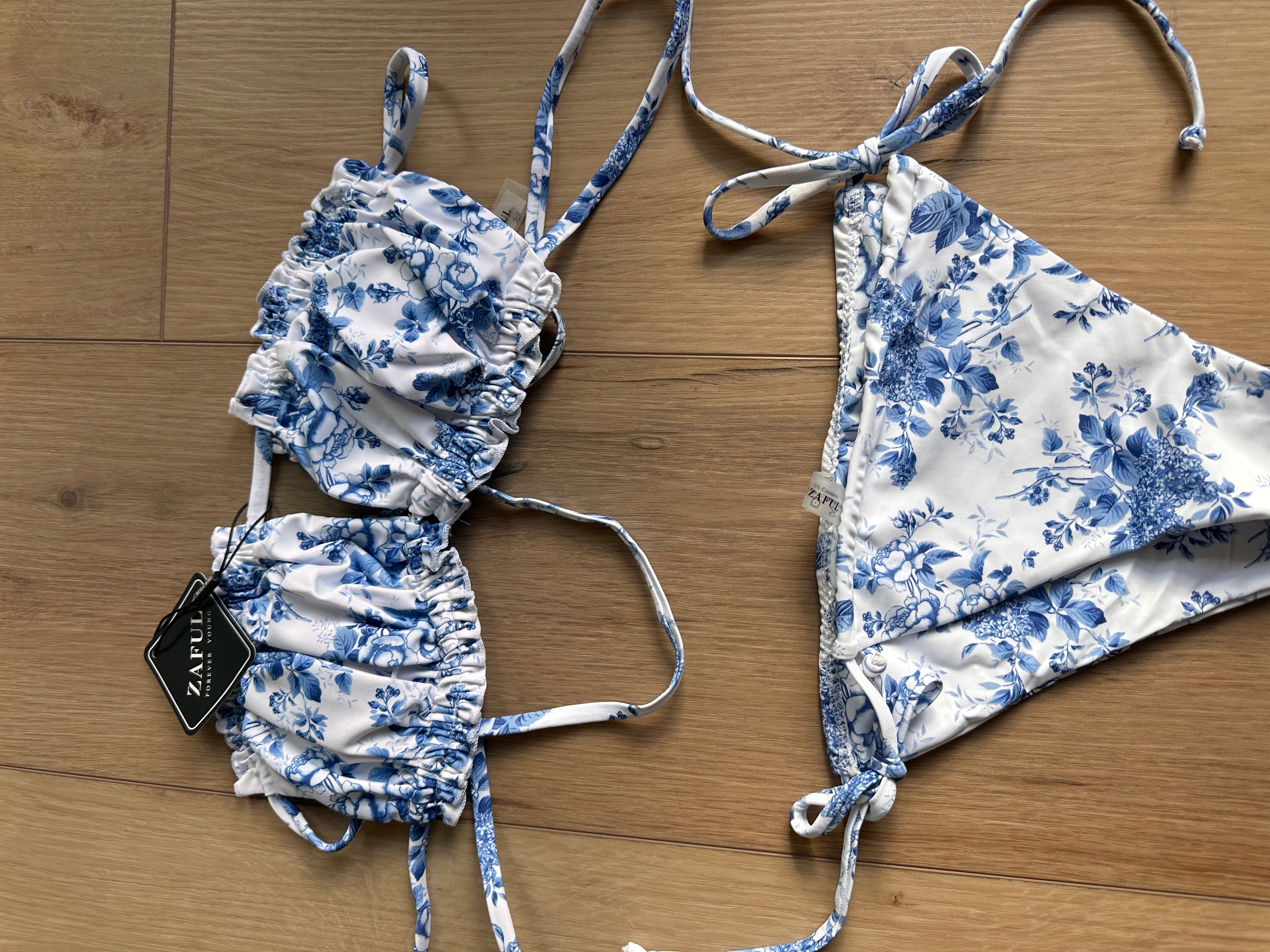 Blue and White Bikini Set New (Size Small)