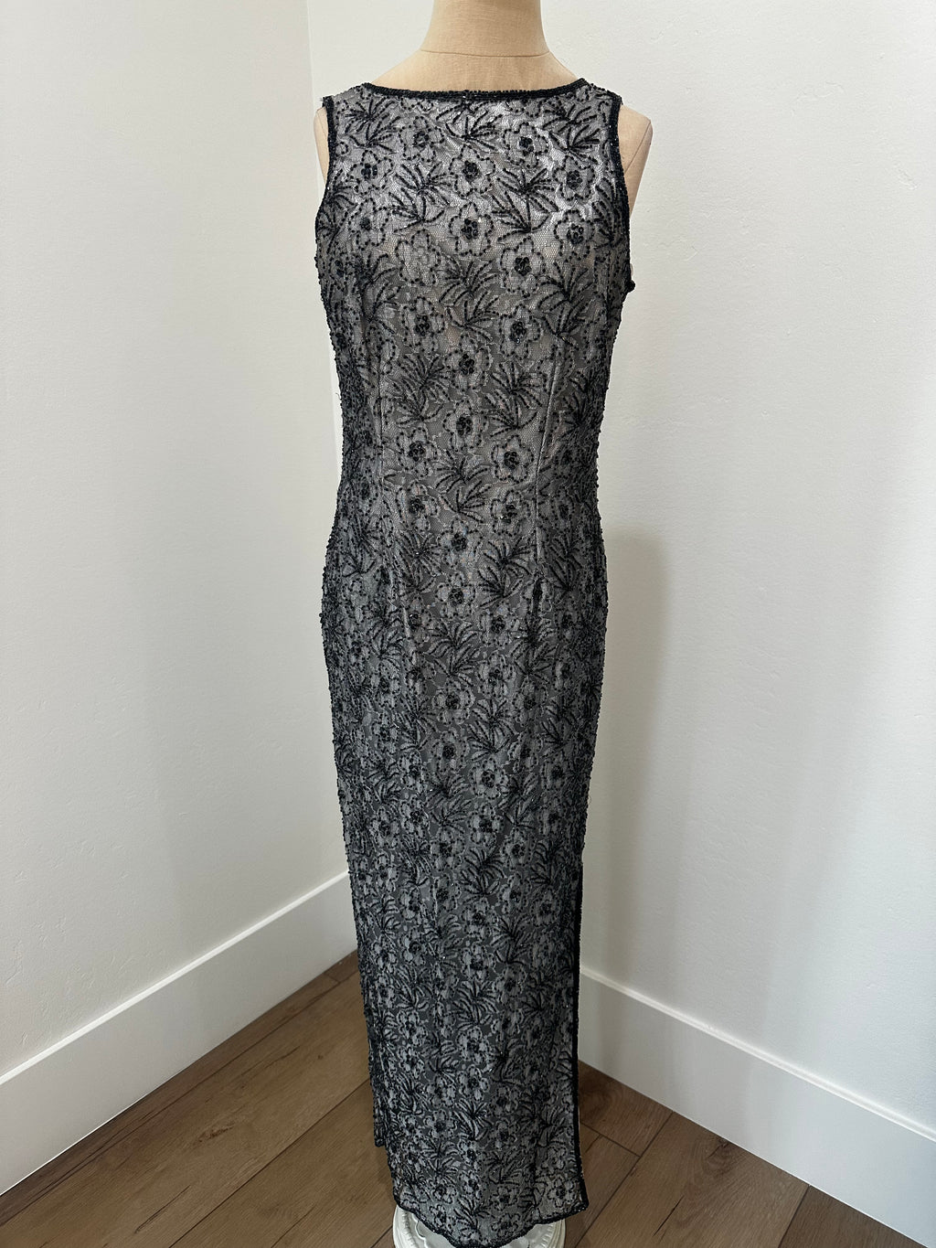 formal Gray Beaded Dress (Size 8 medium)