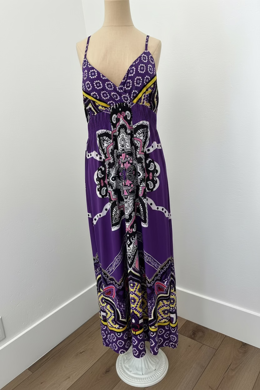 Purple Pattern Maxi Dress (Size Large)