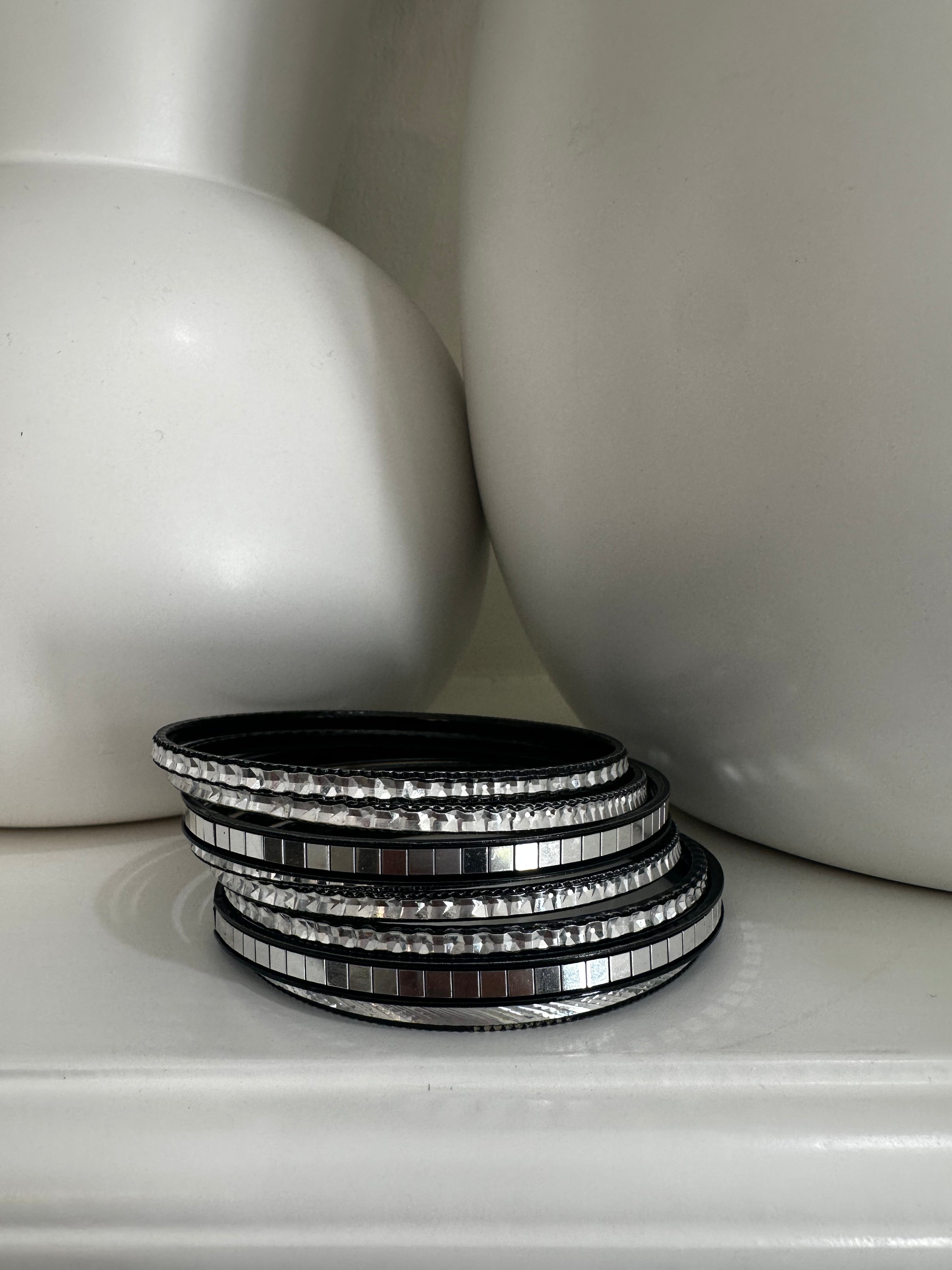 8 Black Bangle Set